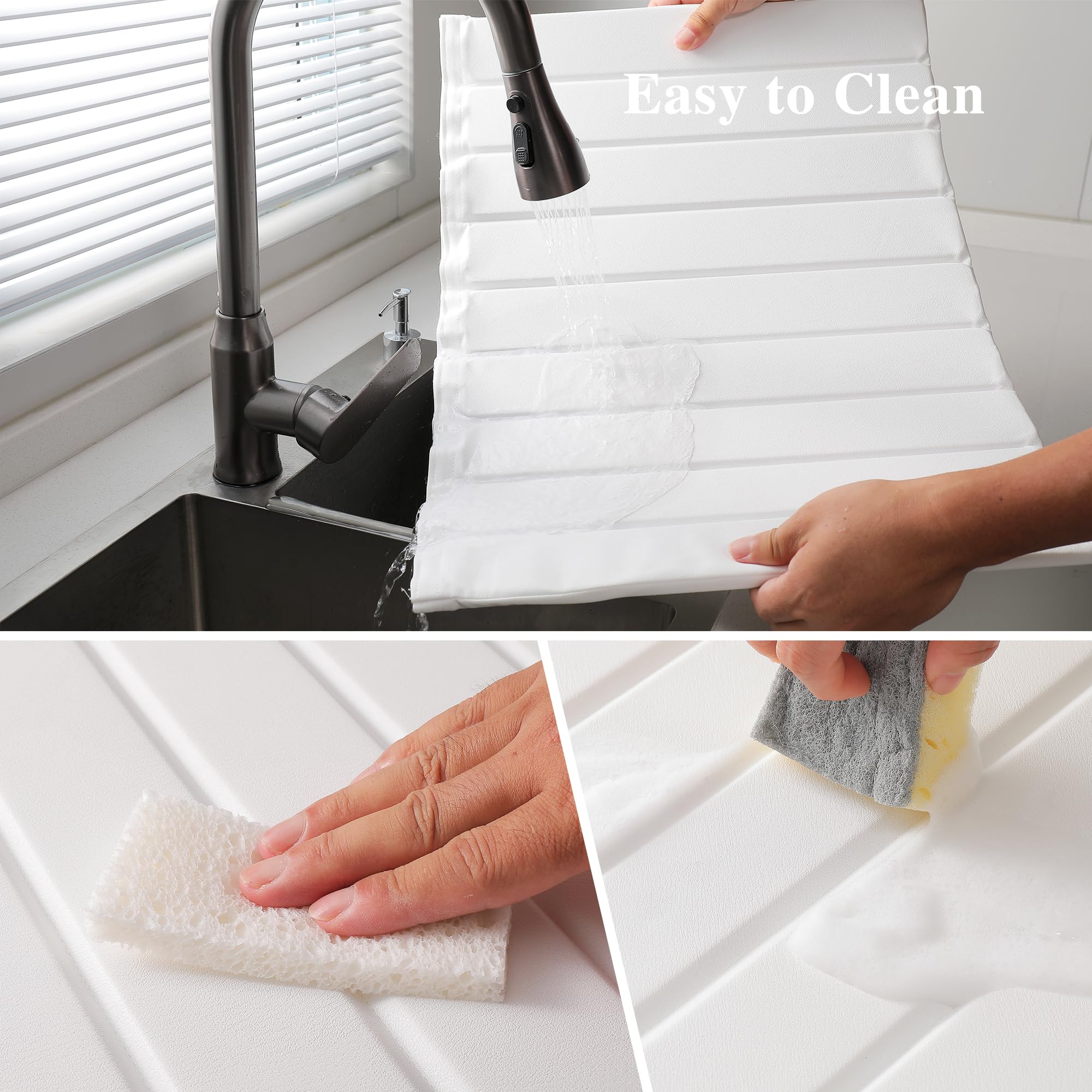Tapis de séchage en pierre pour comptoir de cuisine, Tapis de séchage instantané egouttoir diatomite, tapis de séchage pliable et super absorbant pour Vaisselle et Tasses (Blanc B, 63*40cm)