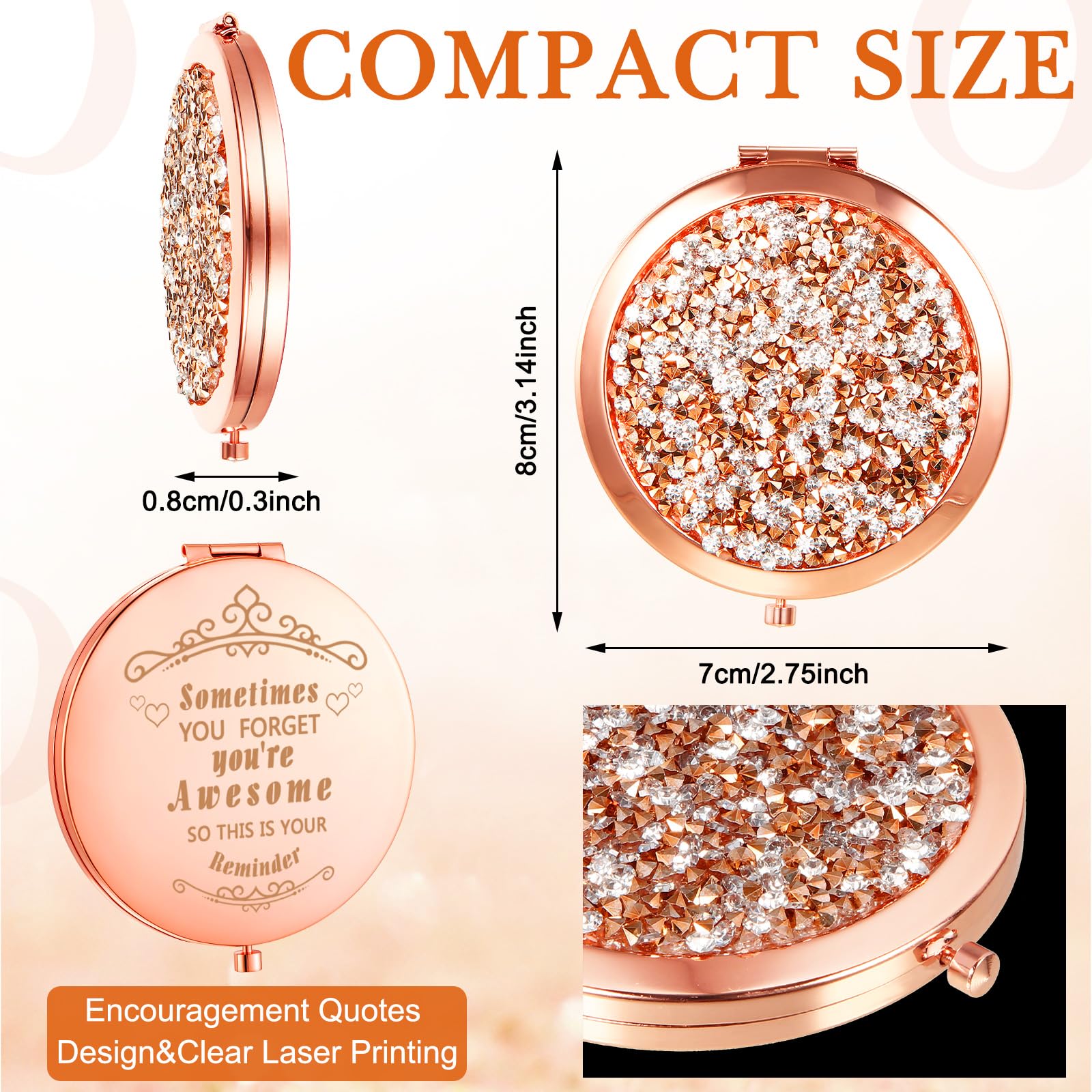 20 espejos compactos pequeños plegables de bolsillo para maquillaje, espejo redondo de mano, espejo de aumento cosmético, espejo compacto con diamantes de imitación con aumento 1X/2X para mujeres y