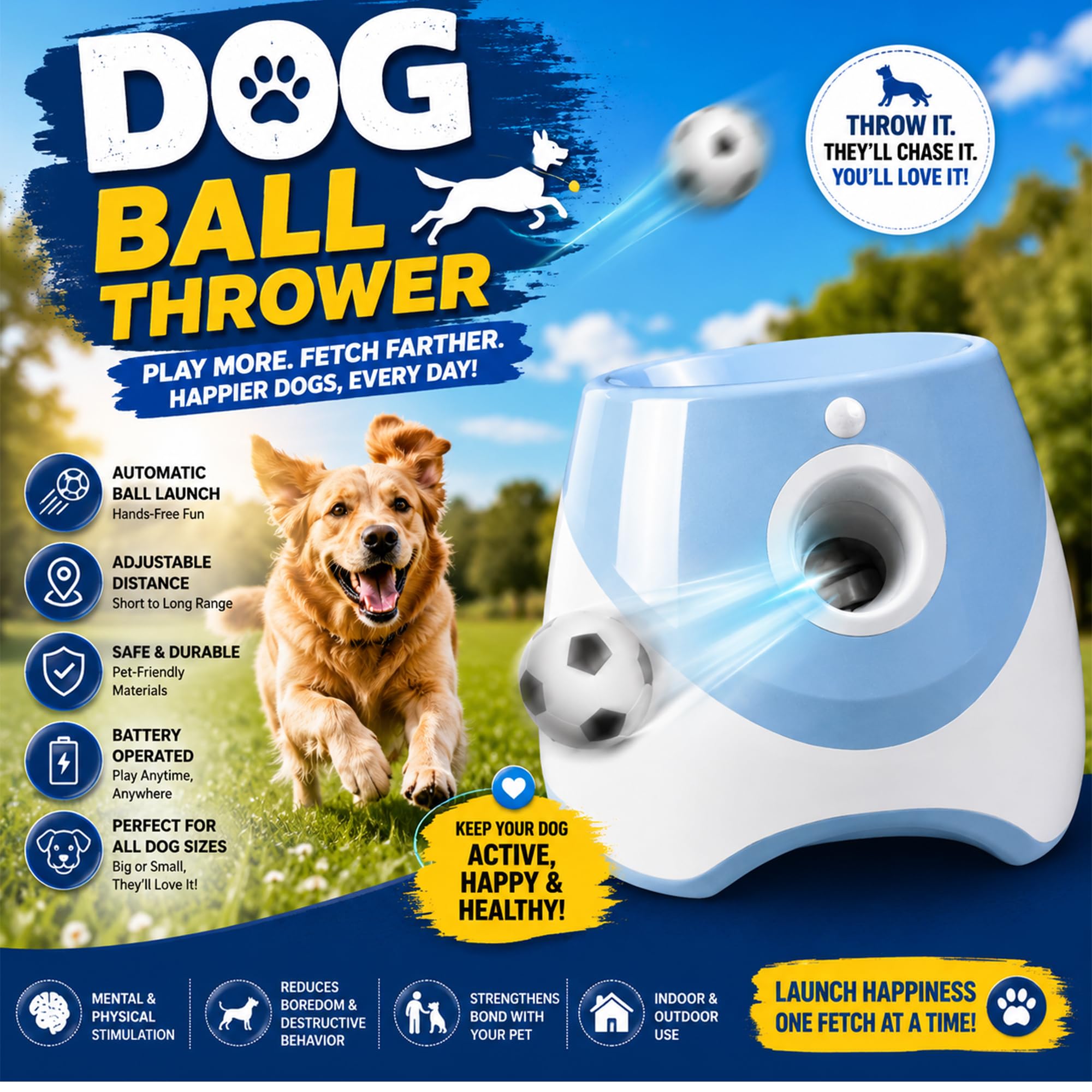 Lanceur automatique de balles pour chien avec lanceur interactif, balles de tennis et chargement USB, jouet d'intérieur et d'extérieur pour chiens de petite et moyenne taille