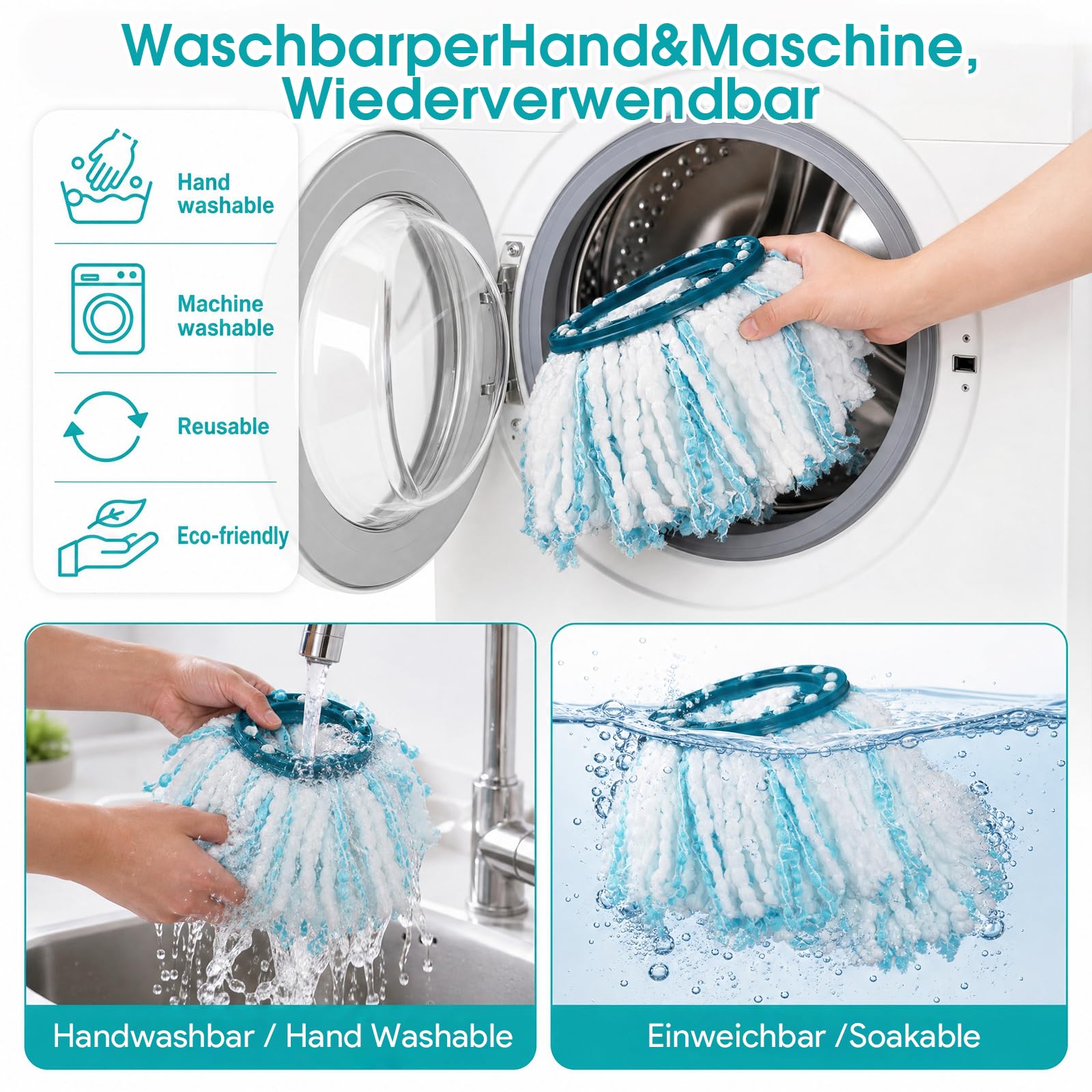 5 Piezas Cabezas de Fregona de Repuesto, para Leifheit Clean Twist Disc Mop, Sistema de Fibras para Leifheit Recambio para Mopa, para Todo Tipo de Suelos, Fuerte absorción de Agua Reutilizables