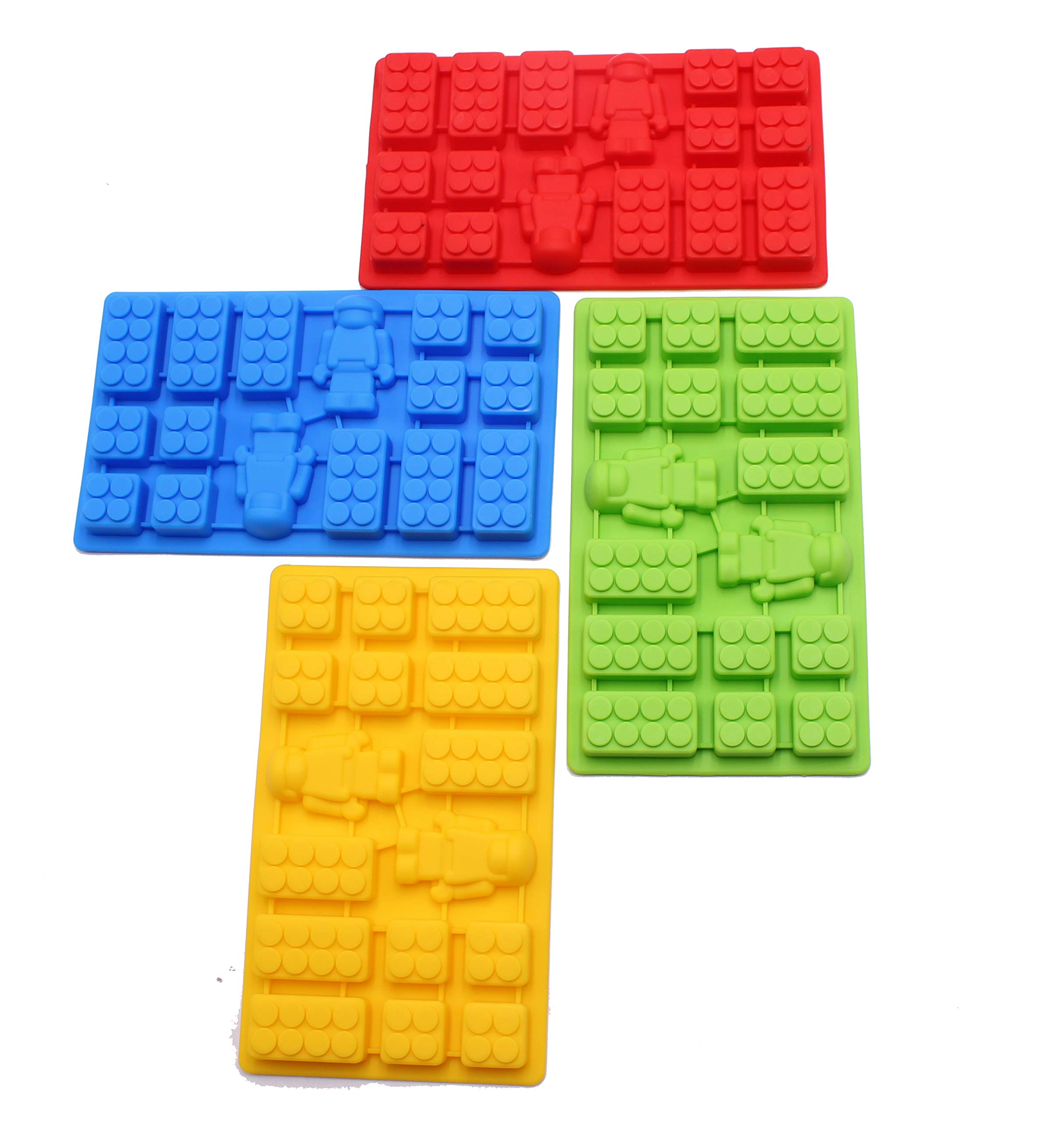 FIVOENDAR 4 Pieces Minifigure Multi Bricks Ice Cube Trays & Candy Chocolate Molds, Much Fun for Robot Lovers, 4 Colors