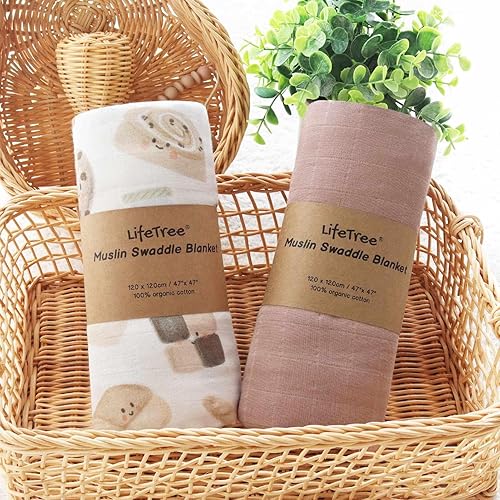 Miniatura 7 de LifeTree Mantas envolventes de muselina orgánica unisex para recién nacidos, de algodón orgánico, grande de 47 x 47 pulgadas, pan
