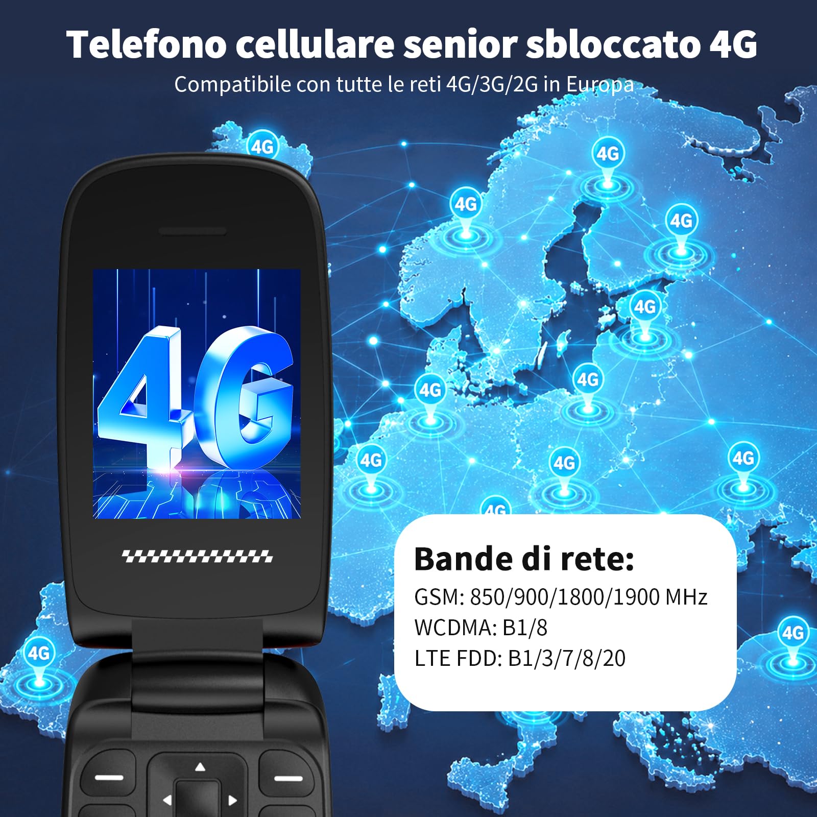T341 4G Telefono Cellulare per Anziani, Flip Telefoni Cellulari Tasti Grandi, Volume alto, Funzione SOS, 1.77" Display, Chiamata Rapida, Torcia, 1000mAh Batteria, Senza Contratto