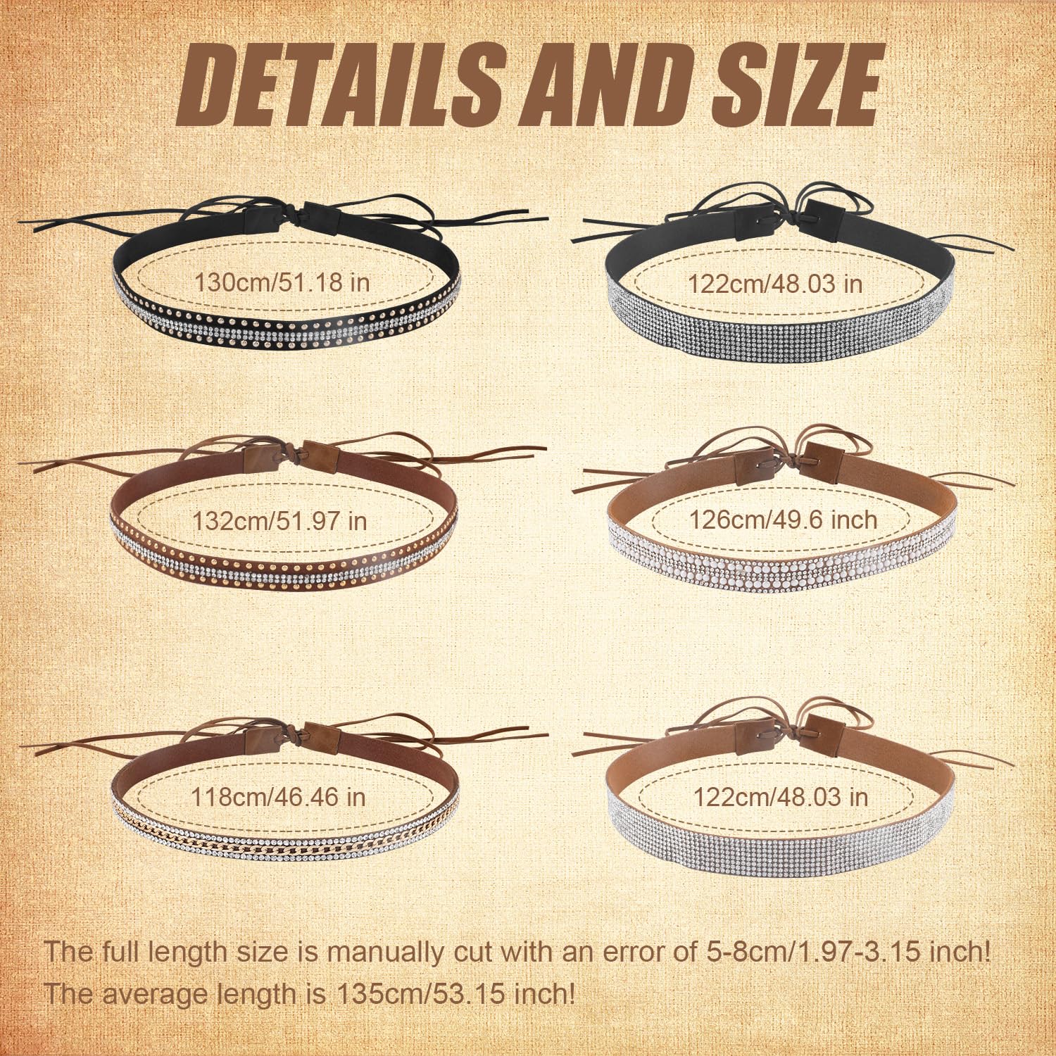 Mikovivi 6pcs Bling Rhinestone Hat Band, Cowboy Hat Band Multicolored Retro Cowgirl Hat Belt Western Style Hatband for Women Men Hats