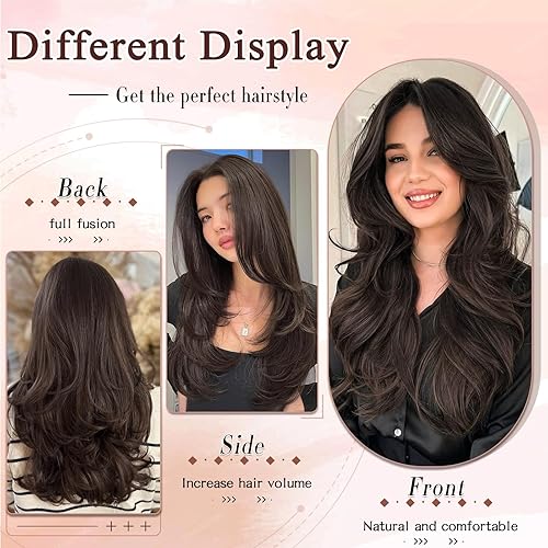 Miniatura 4 de Extensiones de cabello castaño oscuro, extensiones de cabello largo y lacio, extensiones de cabello con clip para mujer, uso diario, 20 pulgadas