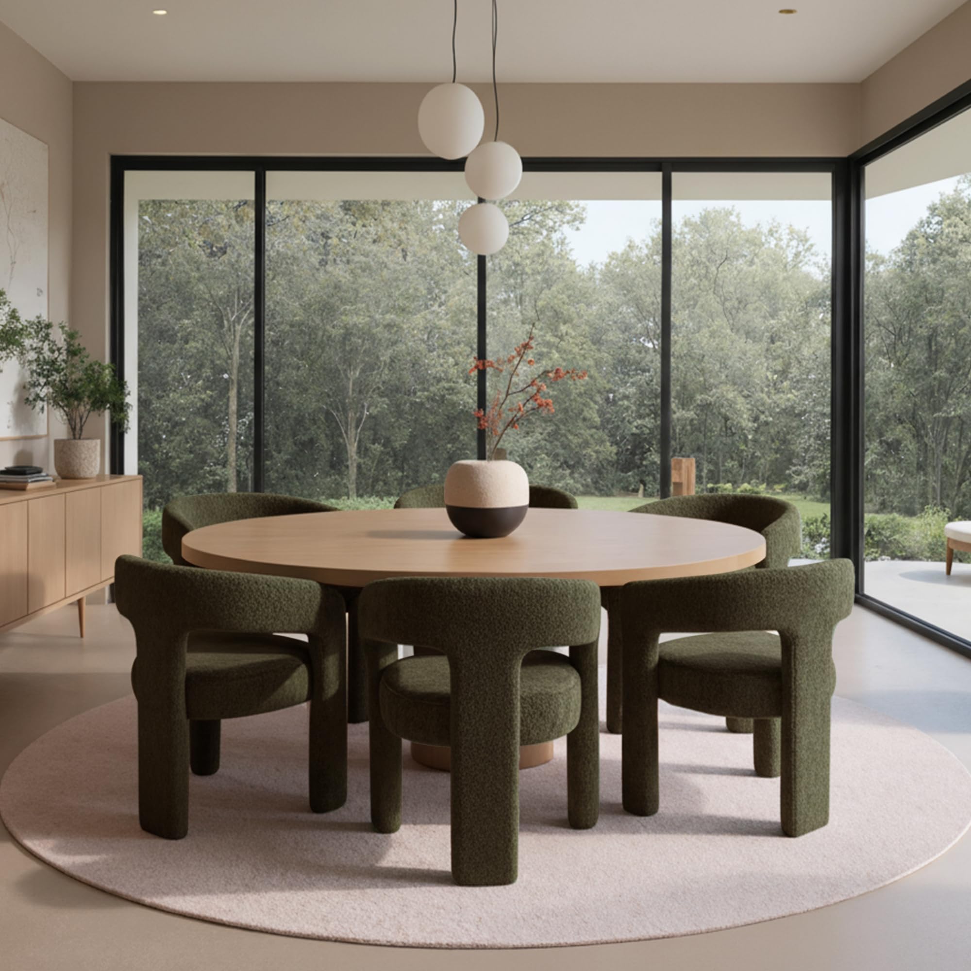 Hyfirm Green Sherpa Barrel Dining Chairs Set of 6, Modern Comfy Upholstered Accent Dining Room Chair with Arm for Kitchen Living Room Bedroom