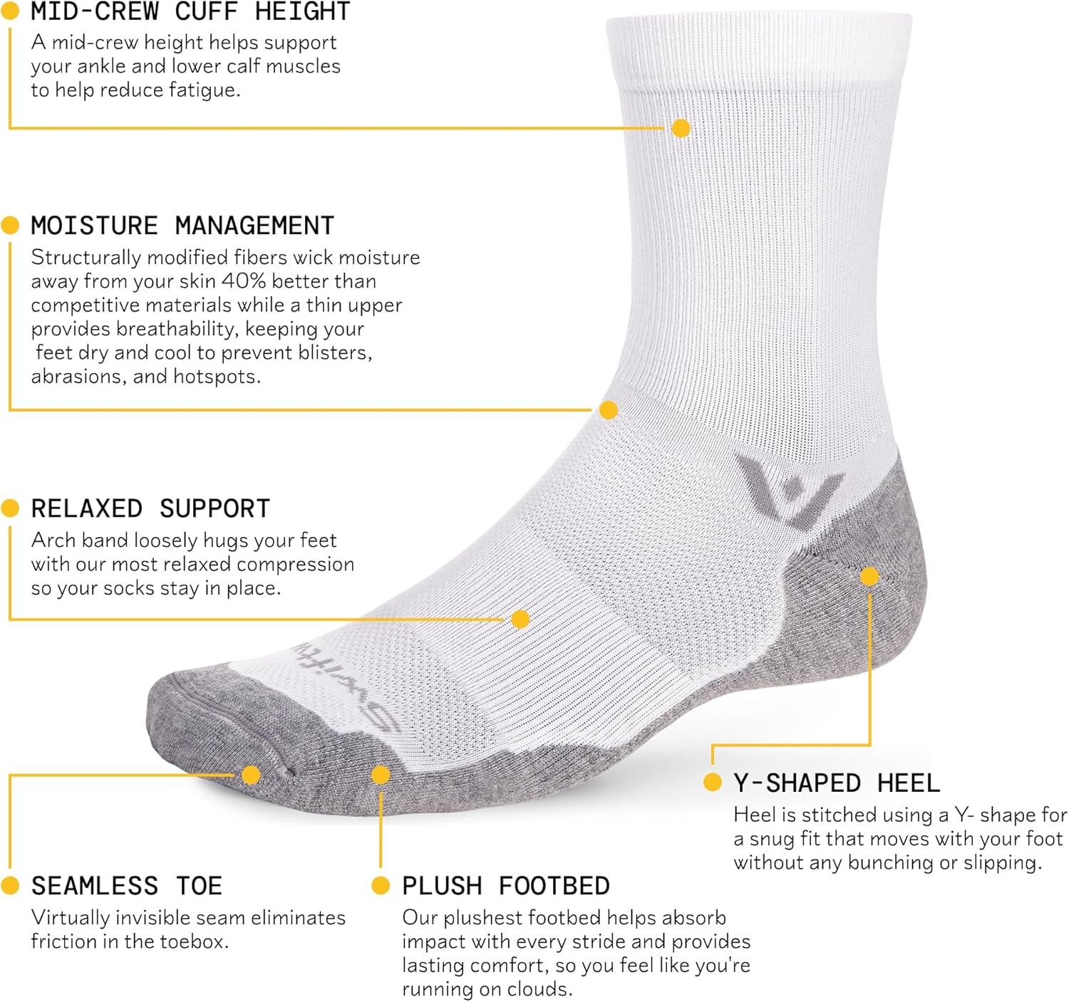 Swiftwick – MAXUS Mid-Crew (1-3 Pairs) Golf & Running Socks, Maximum Cushion, Mens & Womens - Image 4