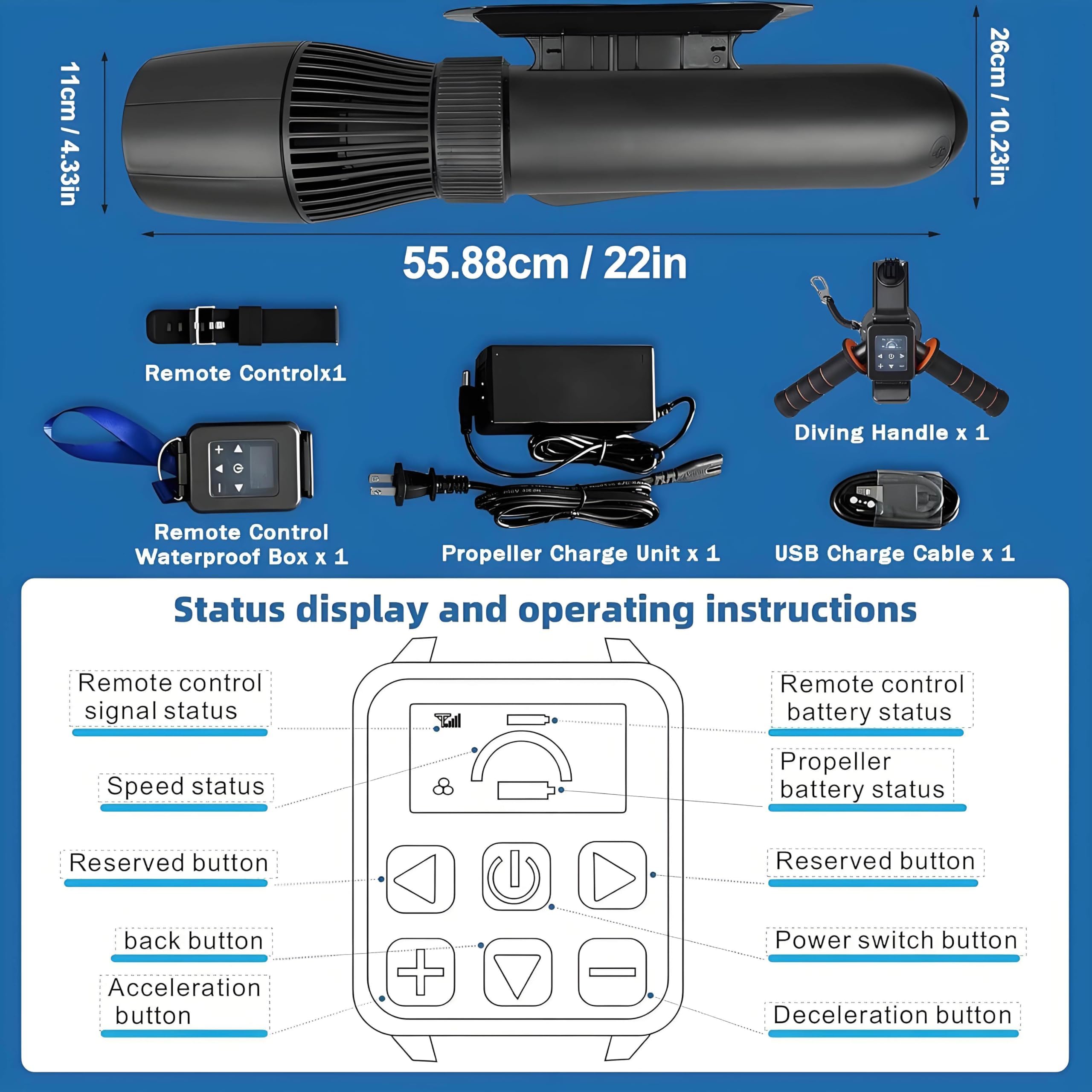 Monopattino subacqueo, propulsore per snorkeling, 500 W/700 W, motore brushless fino a 9 km/h, batteria 10000 mAh, controller per orologio da polso, supporto per fotocamera per avventure acquatiche