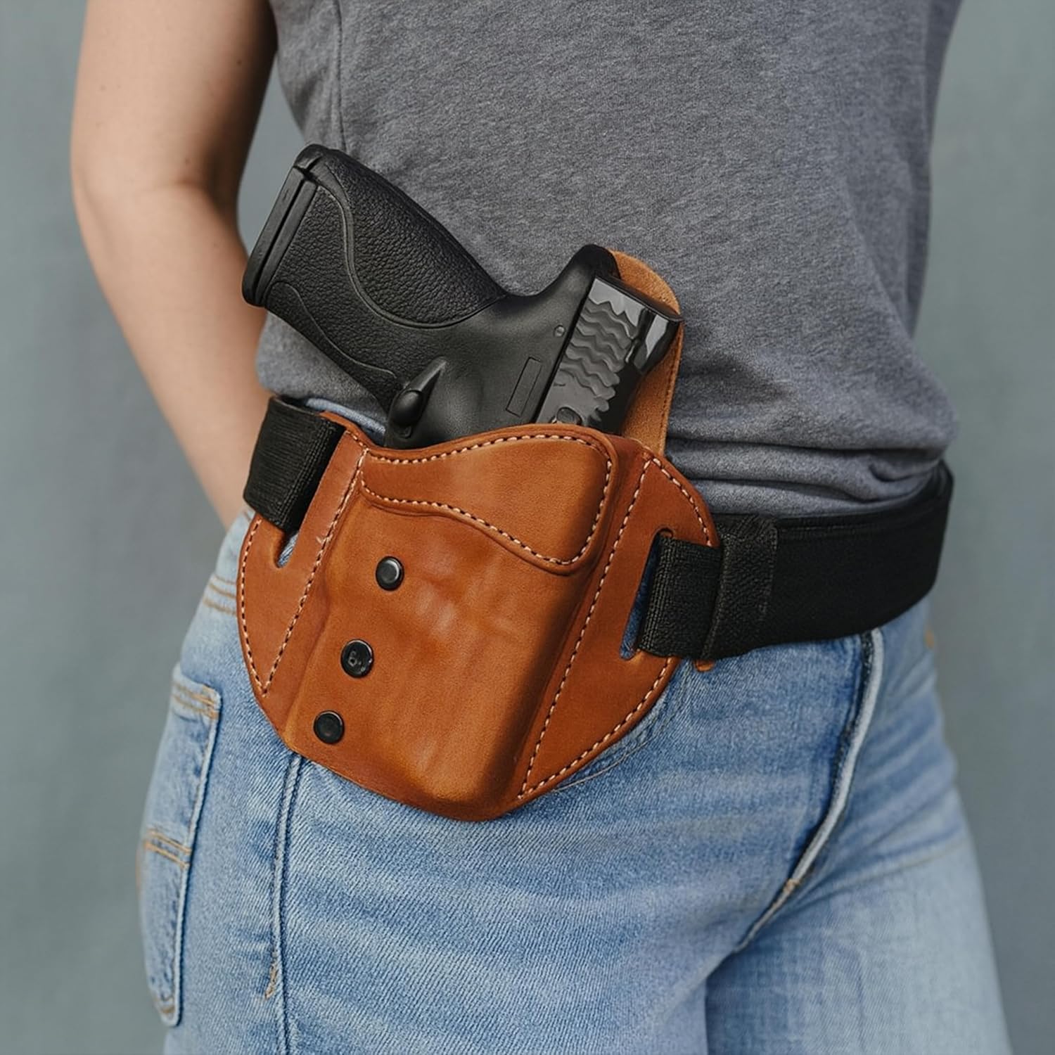 Urban Carry LockLeather OWB Holster | Leather & Kydex Concealed Carry Gun Holster for Men – Secure Slide-Lock System – Compatible with a Wide Range of Firearms – Classic Brown, #209 - Right Hand