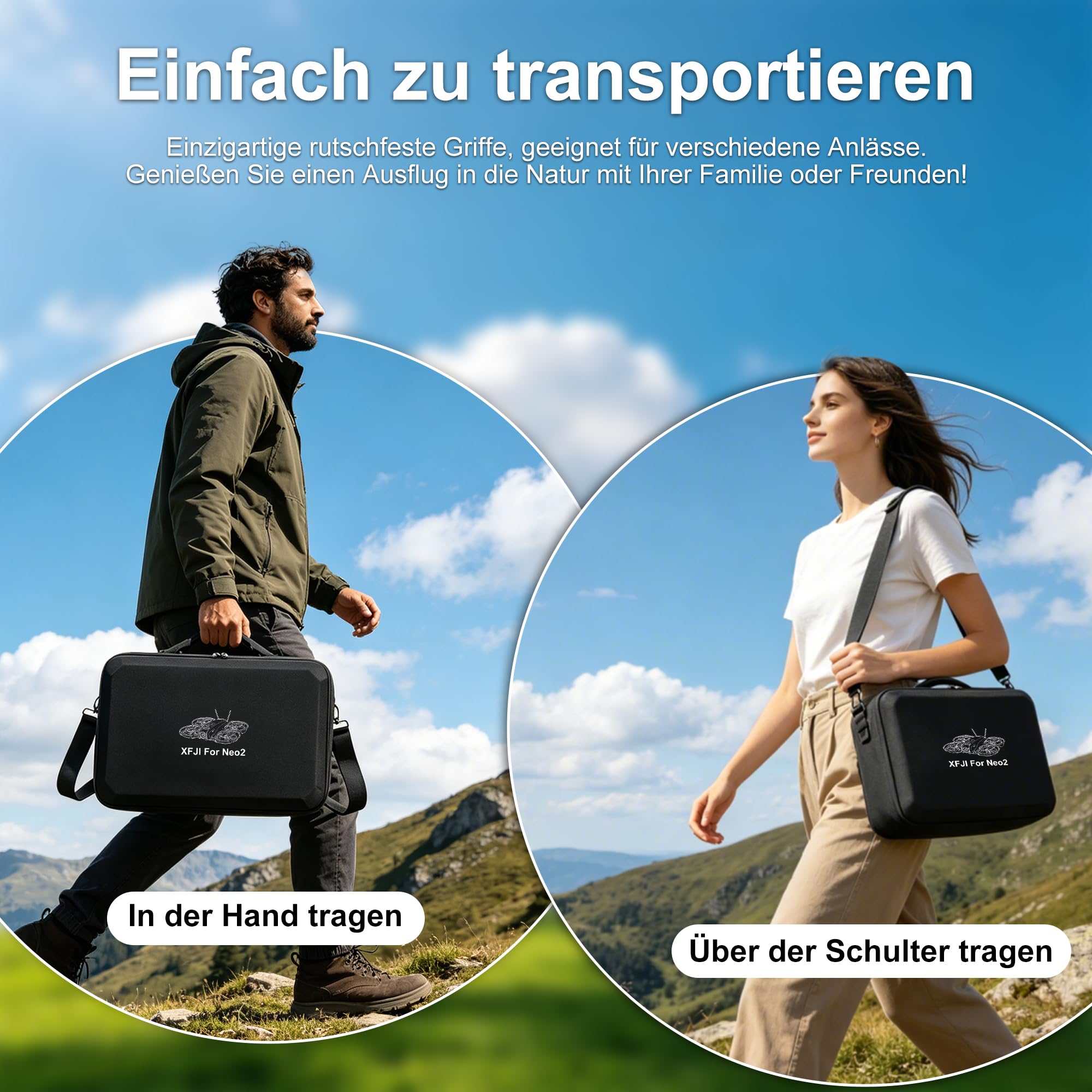 Drohnen Tasche Case für DJI NEO 2 Motion Combo, PU Leder Harte Tragetasche für DJI NEO 2, Wasserdicht, Tragbar, Schultertasche für Drohne Schwarz, RC 2 Fernbedienung, Akku und Zubehör