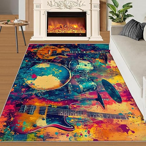 Miniatura 59 de Alfombra de instrumentos musicales – Alfombras de 4 x 5 pies para sala de estar, alfombra de área musical, alfombra de área musical, alfombra