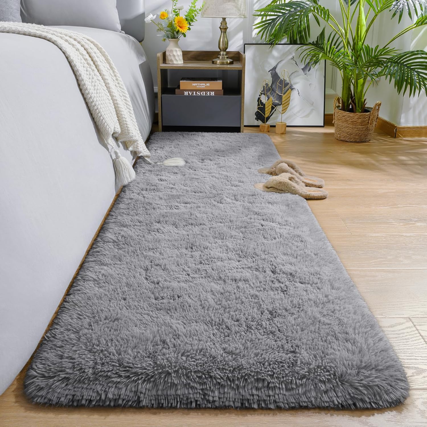 AROGAN Shag 2x6 Runner Rug for Bedroom, Washable Rugs Runners with Memory Foam for Hallways, Entryway Indoor Fluffy Throw Rug for Beside Living Room Kids Girls Nursery Dorm Room Decor, Grey