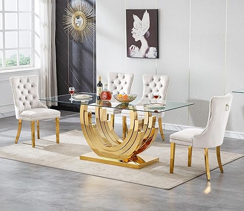 Miniatura 10 de Juego de 5 mesas de comedor de cristal plateado, mesa rectangular moderna de cocina y comedor de 70 pulgadas para 4, mesa de comedor de vidrio Mesa