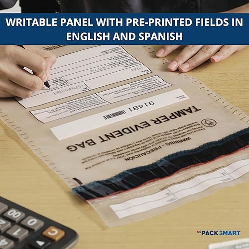 Miniatura 5 de USPACKSMART - Bolsas de plástico transparente de 10 x 13 pulgadas con cinta de seguridad a prueba de manipulaciones, depósitos bancarios seguros,