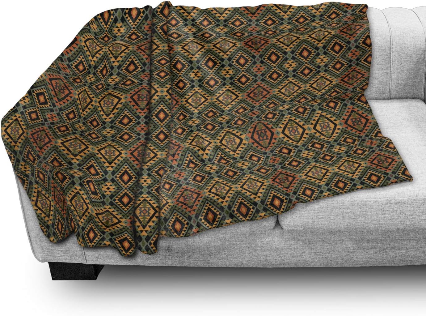 Lunarable Tribal Soft Flannel Fleece Throw Blanket, Abstract Geometric Shapes Herringbone Pattern Triangles Arrow Head, Cozy Plush for Indoor and Outdoor Use, 70" x 90", Orange Teal