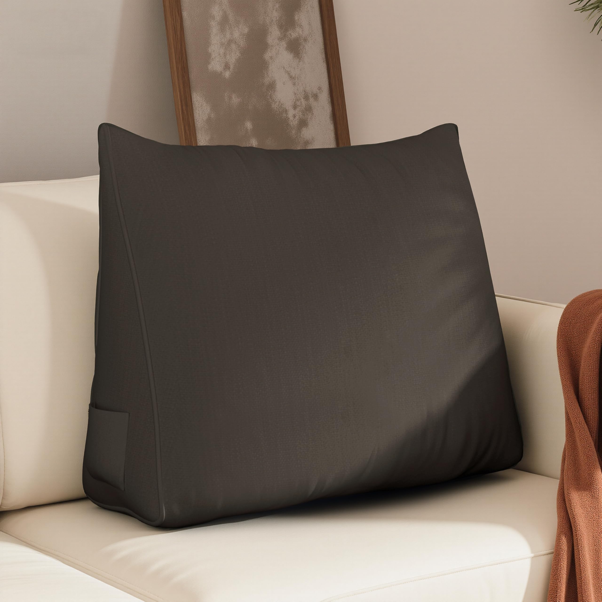 WOWMAX Back Pillow for Bed Sitting up-Bed Wedge Pillow Back Support Pillows for Bed &amp; Sofa Couch, 85% Linen 15% Cotton Blend, Medium Gray