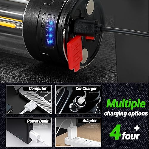 Miniatura 5 de Linterna de campamento recargable, linterna de luz de campamento con magnético, banco de energía, modo de luz SOS blancocálidorojo para emergencias,