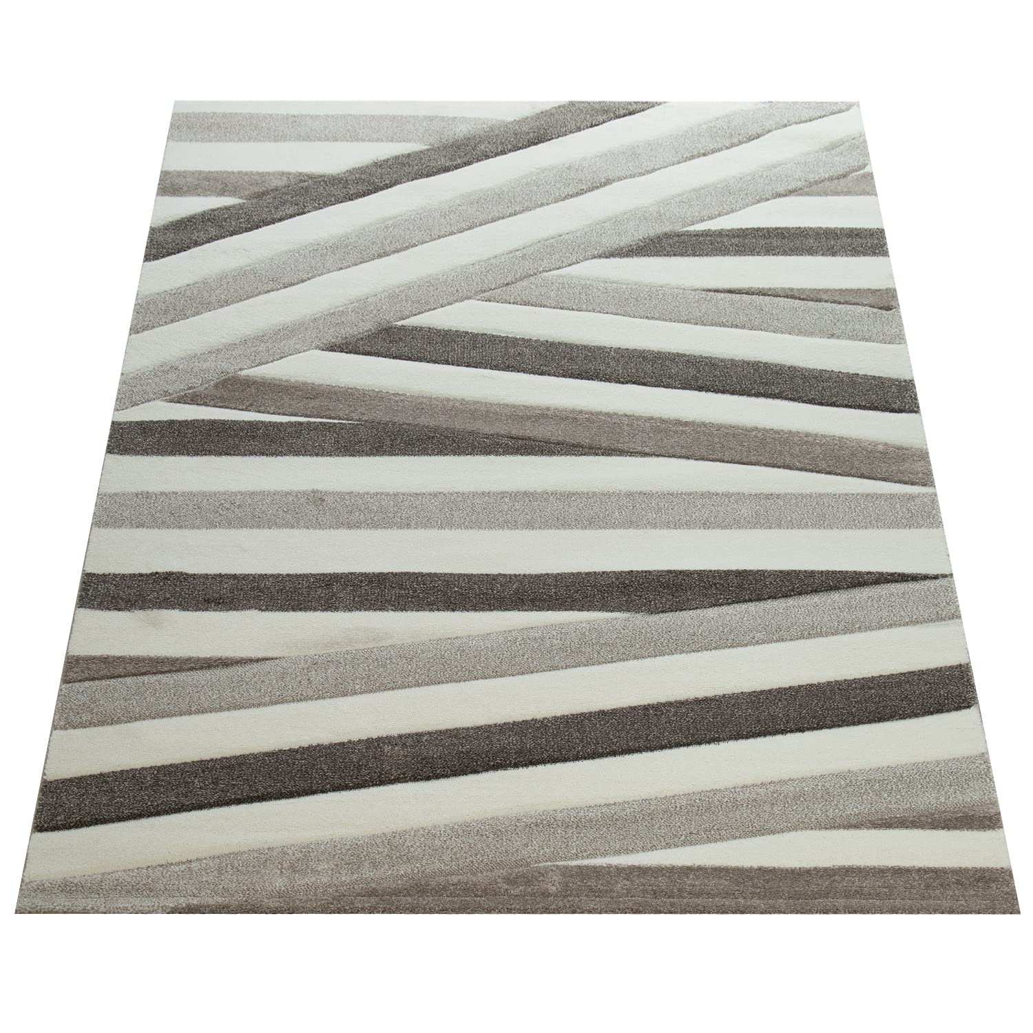 Alfombra De Salón Pelo Corto Efecto 3D - Perfil Contorneado, Tamaño 60x110 Cm, Color Gris, Apta Para Suelos Radiantes