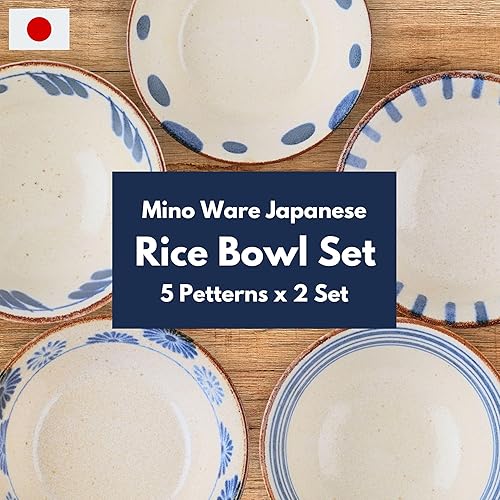 Miniatura 2 de Mino Ware Cuenco de arroz japonés, sopa de fideos de arroz Ramen Sarada Pasta, PAIKAJI Warp Chawan, 5.0 pulgadas, juego de 2