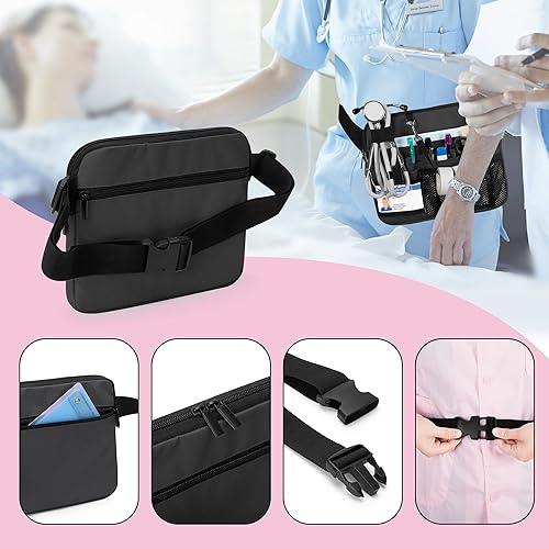 Miniatura 4 de Damero Riñonera de enfermera con bolsillos para equipo médico, bolsa de cintura para enfermera, cinturón de herramientas con soporte para cinta para