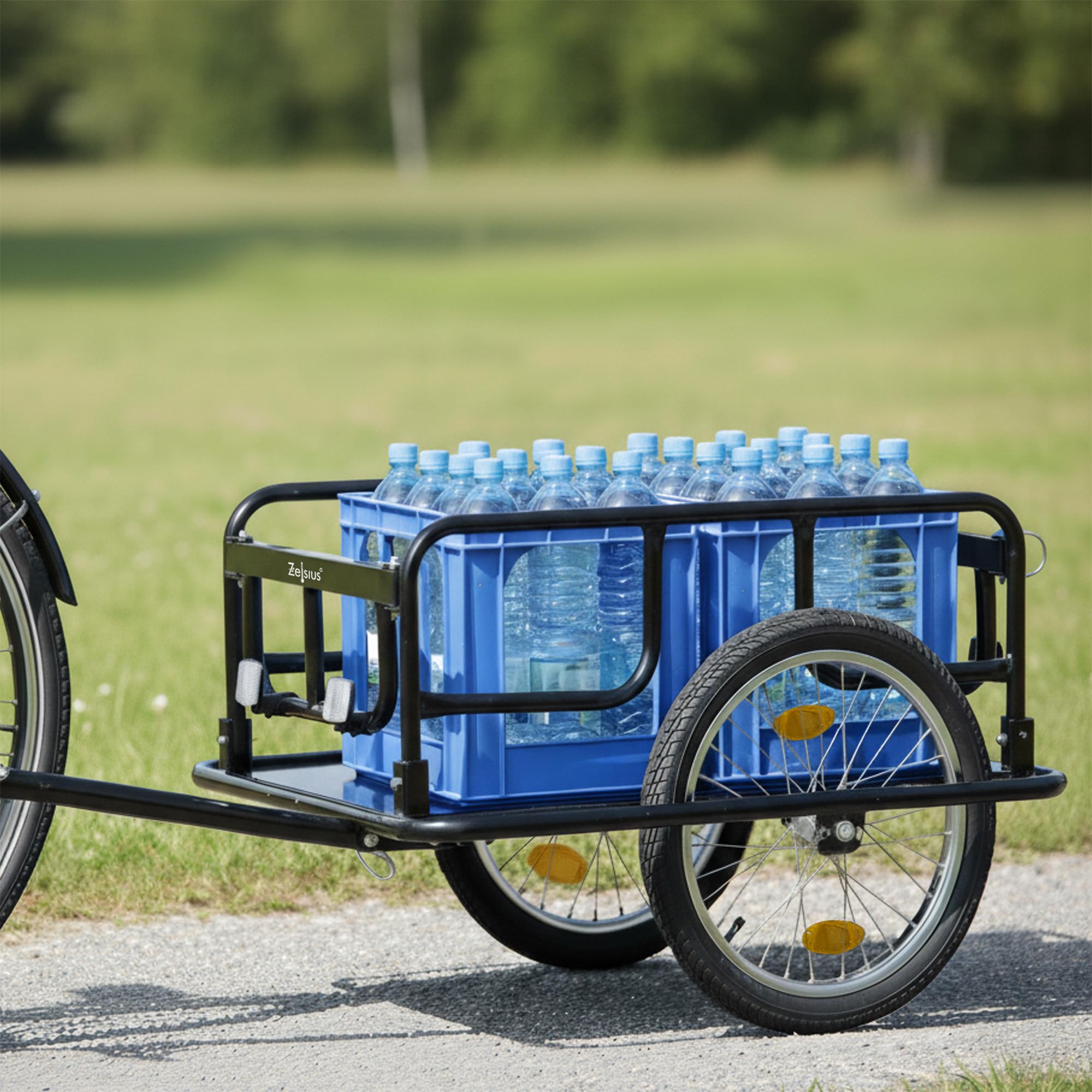 Zelsius Remorque de vélo 68 litres | Remorque de transport pliable pour 2 caisses de boissons | Chariot de transport, remorque pour vélo, remorque de charge avec attelage, remorque de roue