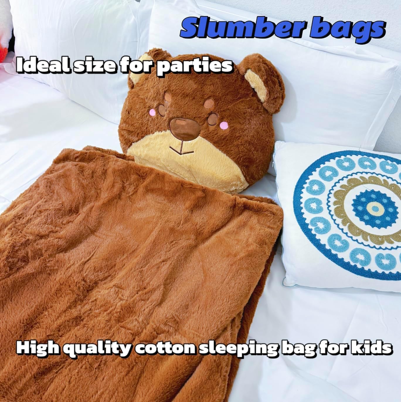 Kids Sleeping Bag, Animal Slumber Bags for Kids, Boys, and Girls. Soft Pillow, Nap Mat, Naptime (Brown Bear)