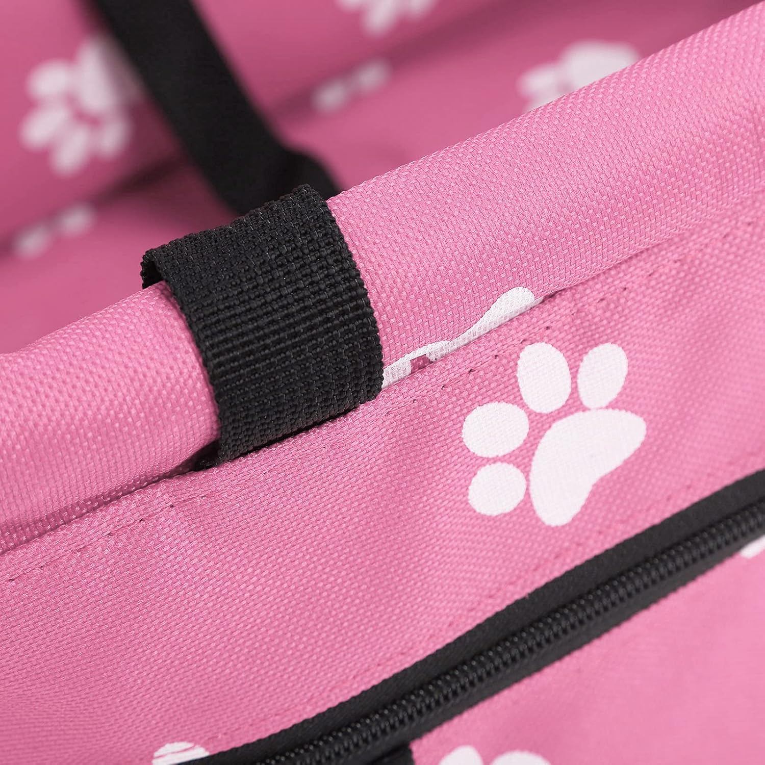 Bear Pattern Pet Carrier Cage, Washable and Foldable Car Safety Seat for Pets, Adjustable Strap with Support Rod, Oxford Cloth Material, Easy to Install (Pink Claw Print Support Rod Model)