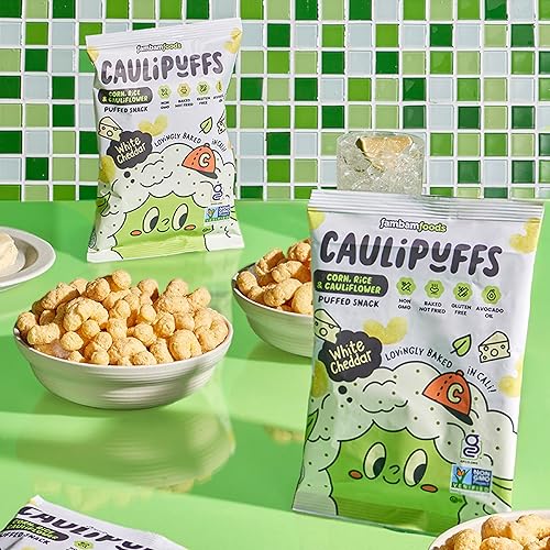 Miniatura 4 de White Cheddar Caulipuffs - Bocadillo inflado sin gluten de maíz, arroz y coliflor (caja de 15, bolsas de 0.75 onzas)