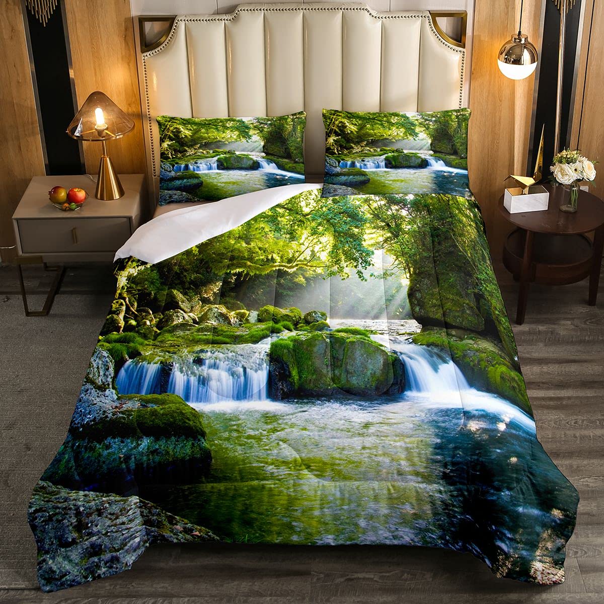Spring Scene Soft Duvet Waterfall Tree Woodland Landscape Bedding Set Kids Girls Boys Fresh Nature with 1 Pillowcase 2Pcs Bedding Single — image 1