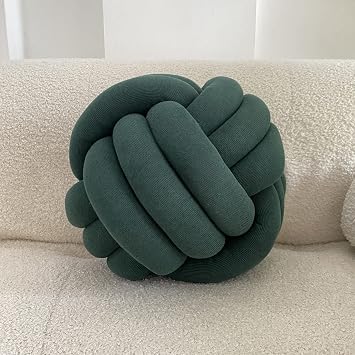 Knot Pillow Knotted Throw Pillows Ball, Decorative Throw Pillows Sphere Pillow Round Cushion Soft Knot Ball Pillow, Sofa Lumbar Pillow Chair Back CushionDark Green, 11Iinch