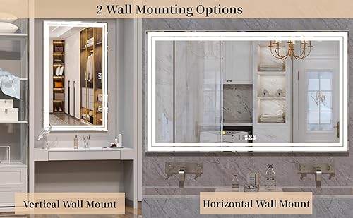 Miniatura 7 de ANYHI Espejo de tocador extragrande con luz de 40 x 23.4 pulgadas, espejo iluminado para tocador con tiras de luz LED dobles, 10 espejos de aumento,