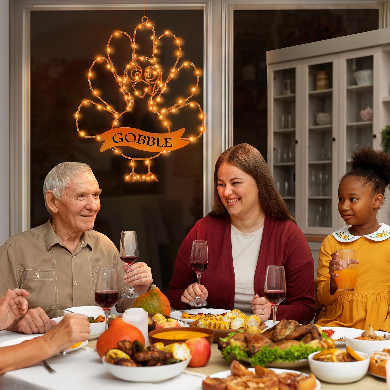 [Timer & 8 Modes] Thanksgiving Turkey Decorations Window Lights, Thanksgiving Window Decorations Silhouette Light Orange Battery Operated Turkey Lights for Home Indoor Thanksgiving Party Decor