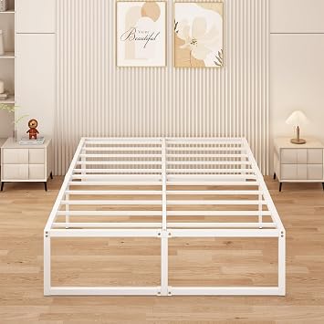 Yicensen King Size Bed Frame 150x200 cm Metal Platform Bed King with Steel Slat Support, Easy Assembly, Noise Free, No Box Spring Needed, 41cm High, White