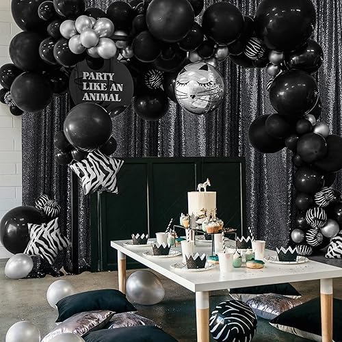 Miniatura 2 de Cortina de fondo de lentejuelas negras de Halloween, 4 paneles de 2 x 8 pies, cortinas de fondo negro con purpurina, telón de fondo negro brillante