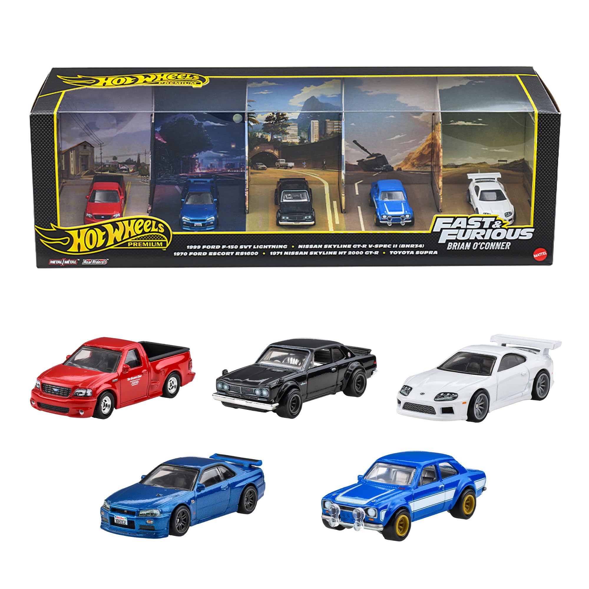 ホットウィール(Hot Wheels) プレミアム ワイルド・スピード ブライアン・オコナー ミニカー 1:64スケール 5台入 3歳から JMN13 | Real Riders™タイヤ・Metal/Metal™仕様・ダイキャストカー・25周年記念セット・コレクターズパッケージ