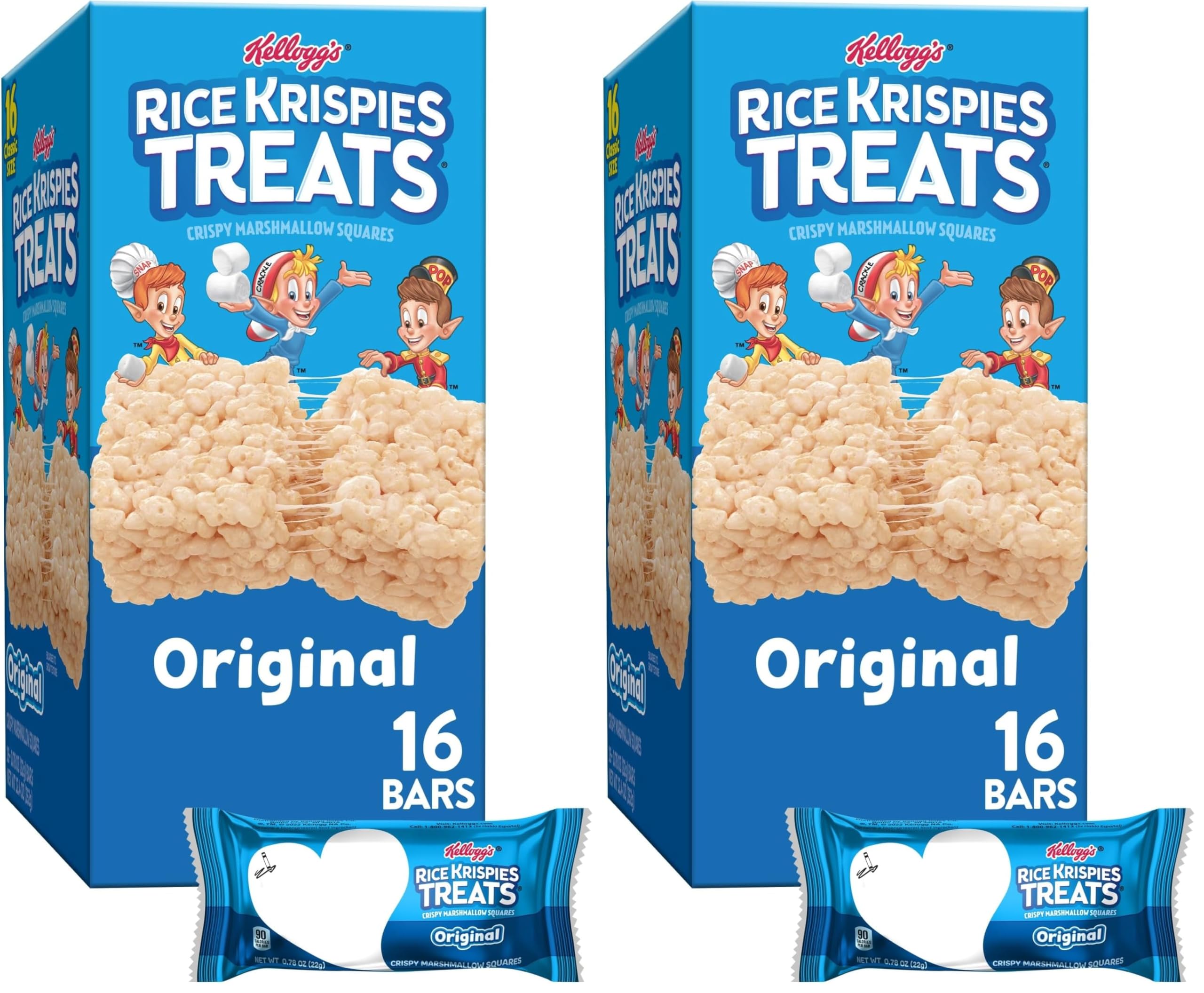 Marshmallow Snack Bars, Kids Snacks, Lunch Snacks, Original, 12.4oz Box (16 Bars) (Pack of 2)