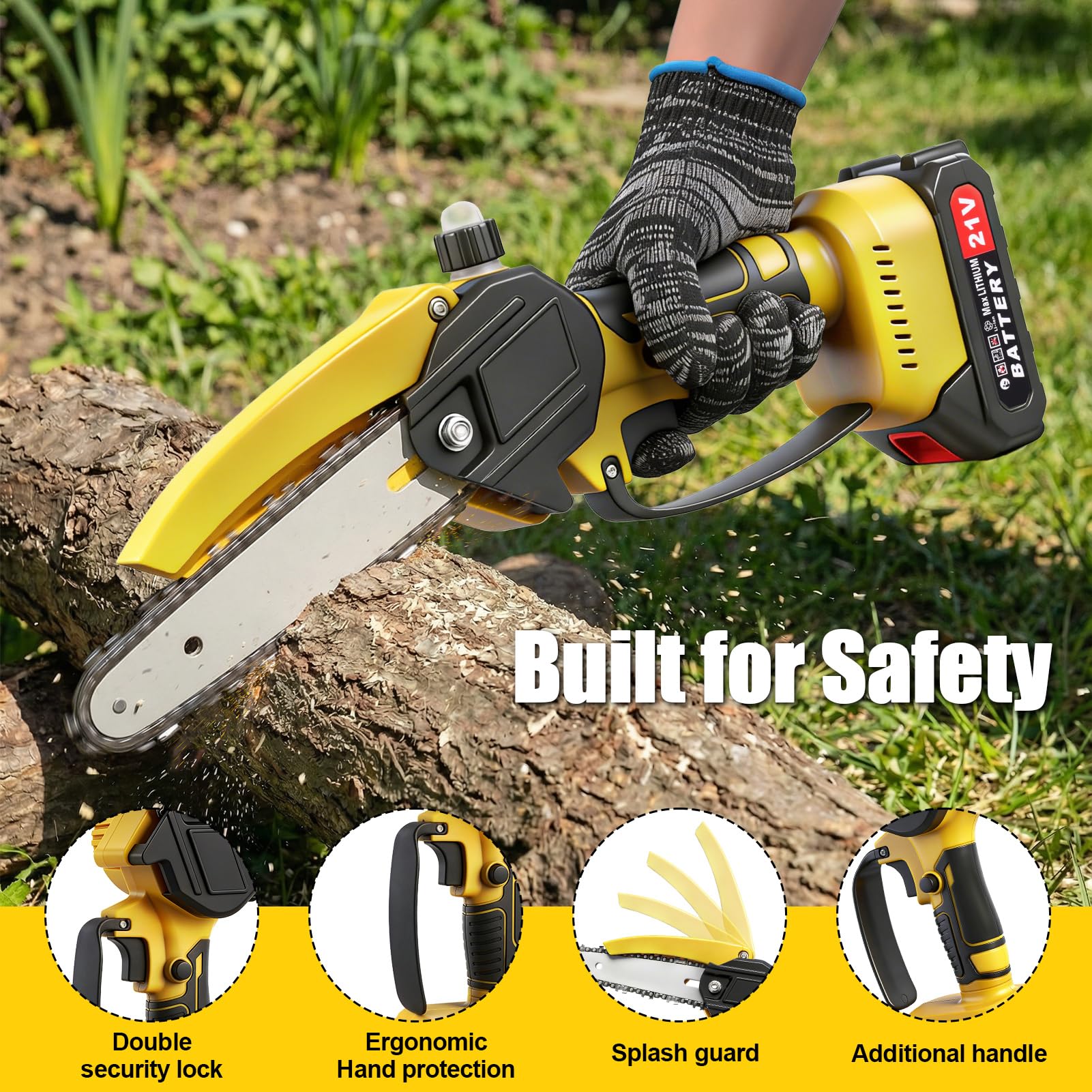 21V Akku Teleskop Hochentaster, 6 Zoll Hochentaster Akku Elektrisch,2-in-1 Teleskop Astsäge Astschere mit 2 x 2000mAh, Handkettensäge für Gartenscheren Astschere Holzschneidenz