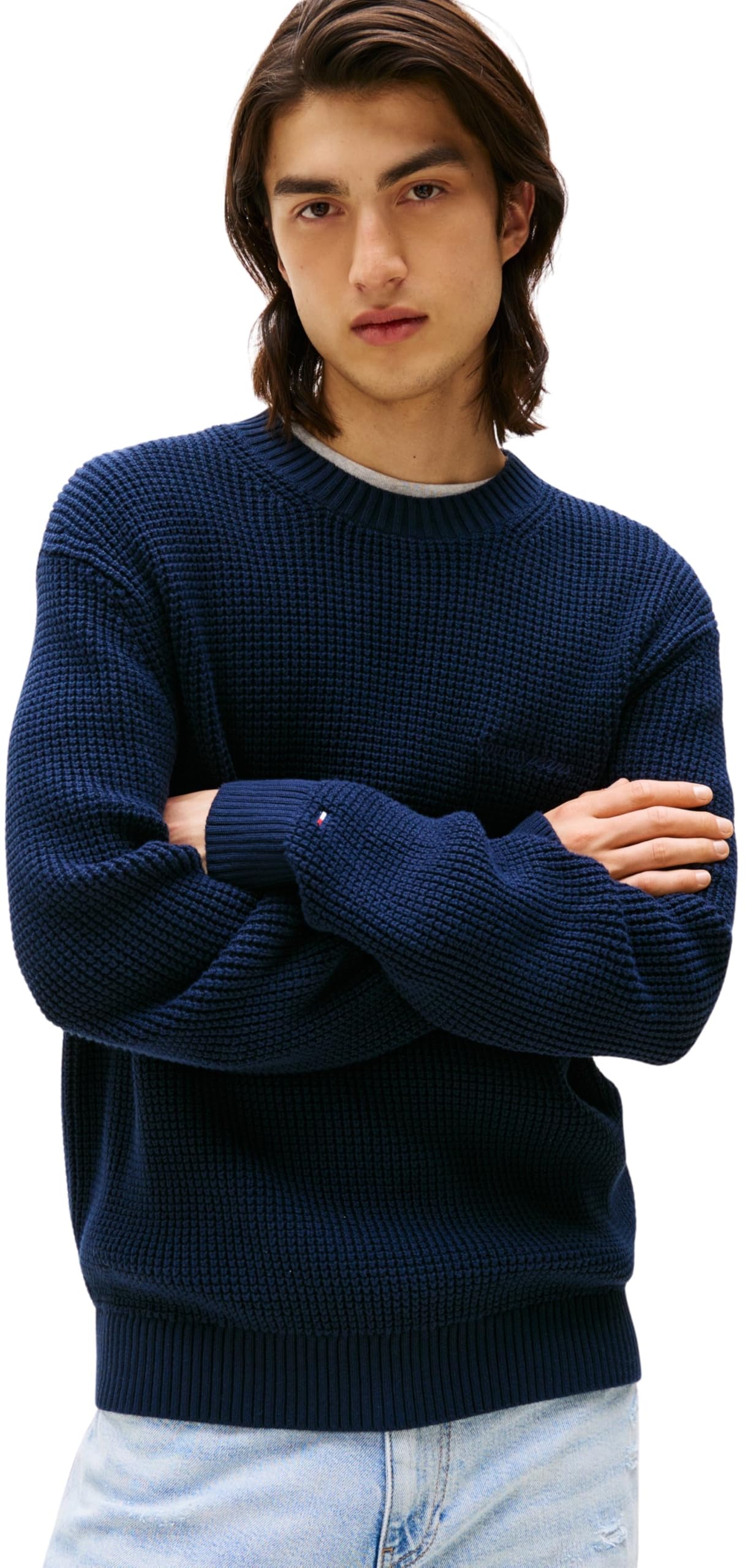 Tommy Jeans Men’s Script Chunky Knit Jumper, Blue (Dark Night Navy), M