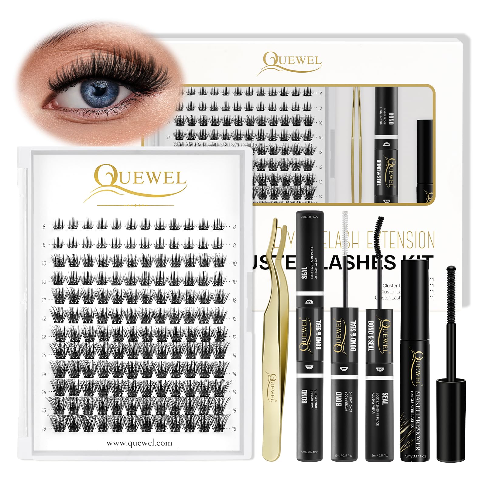 QUEWEL Cluster-Lashes 72 Pcs Individual-Lashes Wide Stem C/D Curl 8-16mm Length DIY Eyelash Extension Individual-Cluster-Lashes Natural&Mega Styles for Personal Makeup Use at Home (Mega-D-MIX8-16) — view 19