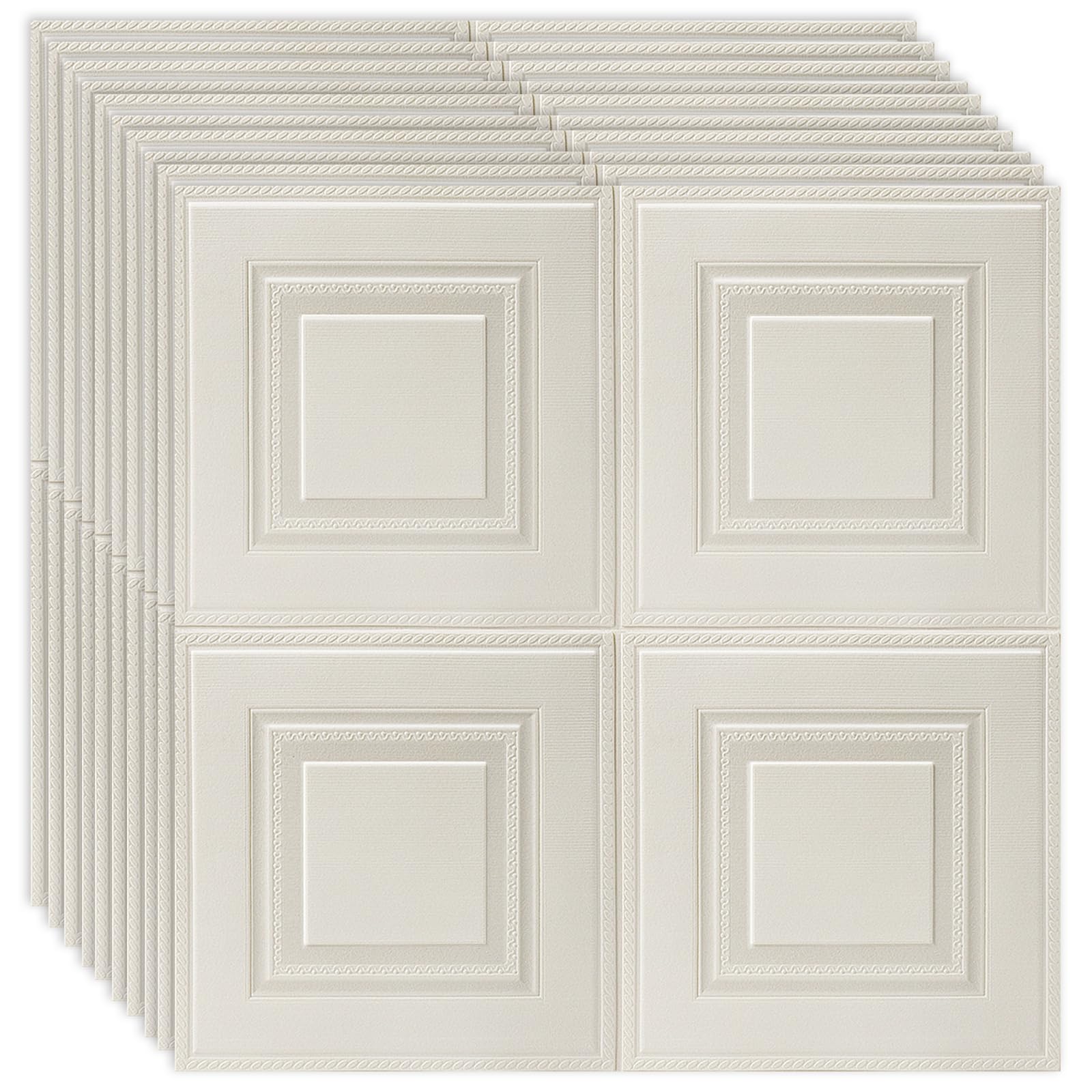 Snewvie White 10 PCS Ceiling Tiles Self Adhesive Peel and Stick Wall Panels Self Adhesive 3D Grid Wood Wall Panels 70X70cm 3D Waterproof PE Foam Ceiling Covering for Home/Office Decoration — image 1