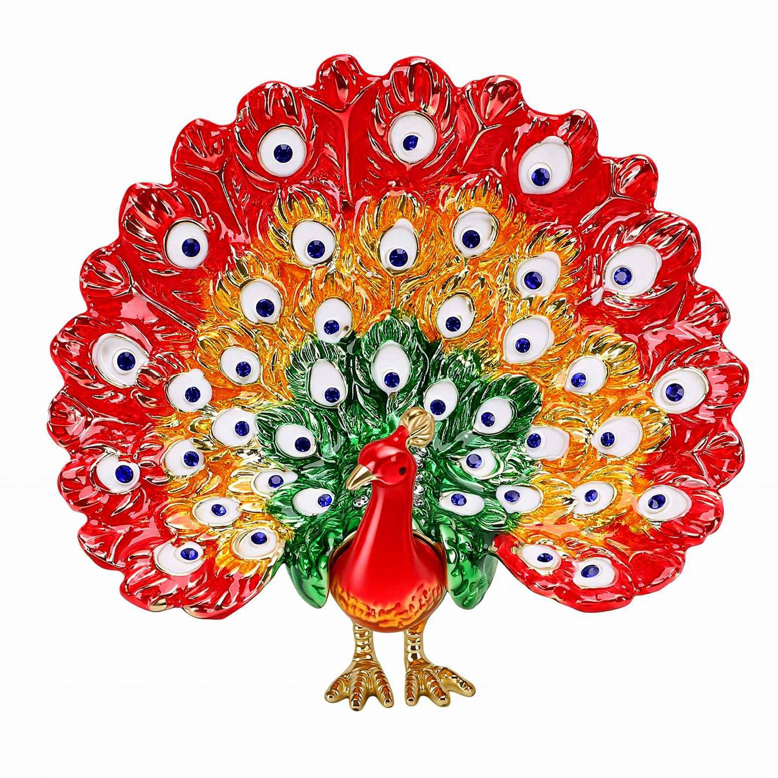 Luocute Caja de Baratija de Pavo Real Esmaltada, Joyero Pintado a Mano con Diamantes de Imitación y Cierre Magnético, para Decoración del Hogar (rojo)