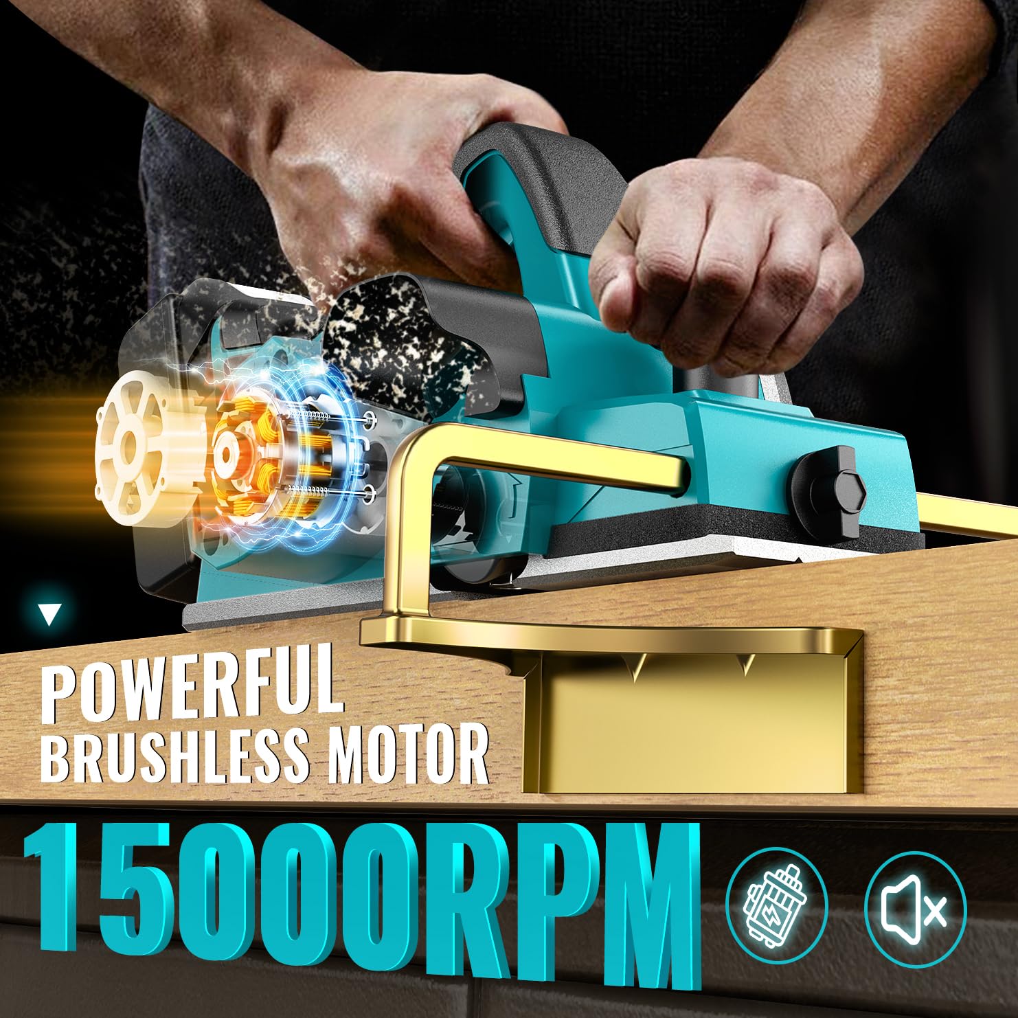 Ecarke Rabot électrique Sans Fil 750W Compatible avec Batteries Makita 18V, Moteur Brushless, 15000 tr/min, Largeur 82mm, Profondeur 0–2mm, pour Bois, Meubles & Bricolage(Outils Uniquement)