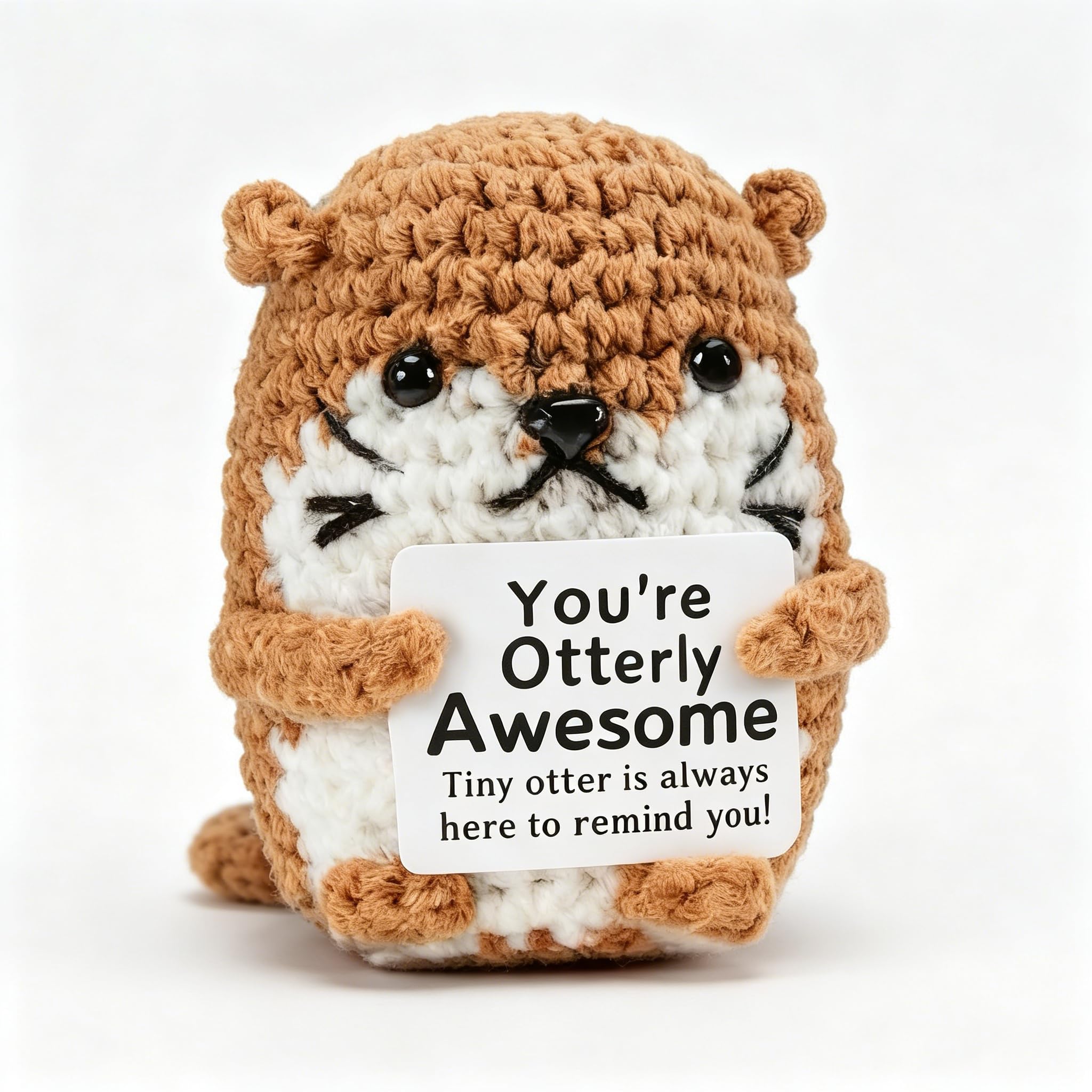 Positive Crochet Otter Thank You Gift, Mini Emotional Support Plush, Cute Knitted Sea Otter Toy, Cheer Up Comfort Gift, Thank You Teacher Gifts, Desk Decor Present for Women, Friends & Coworkers