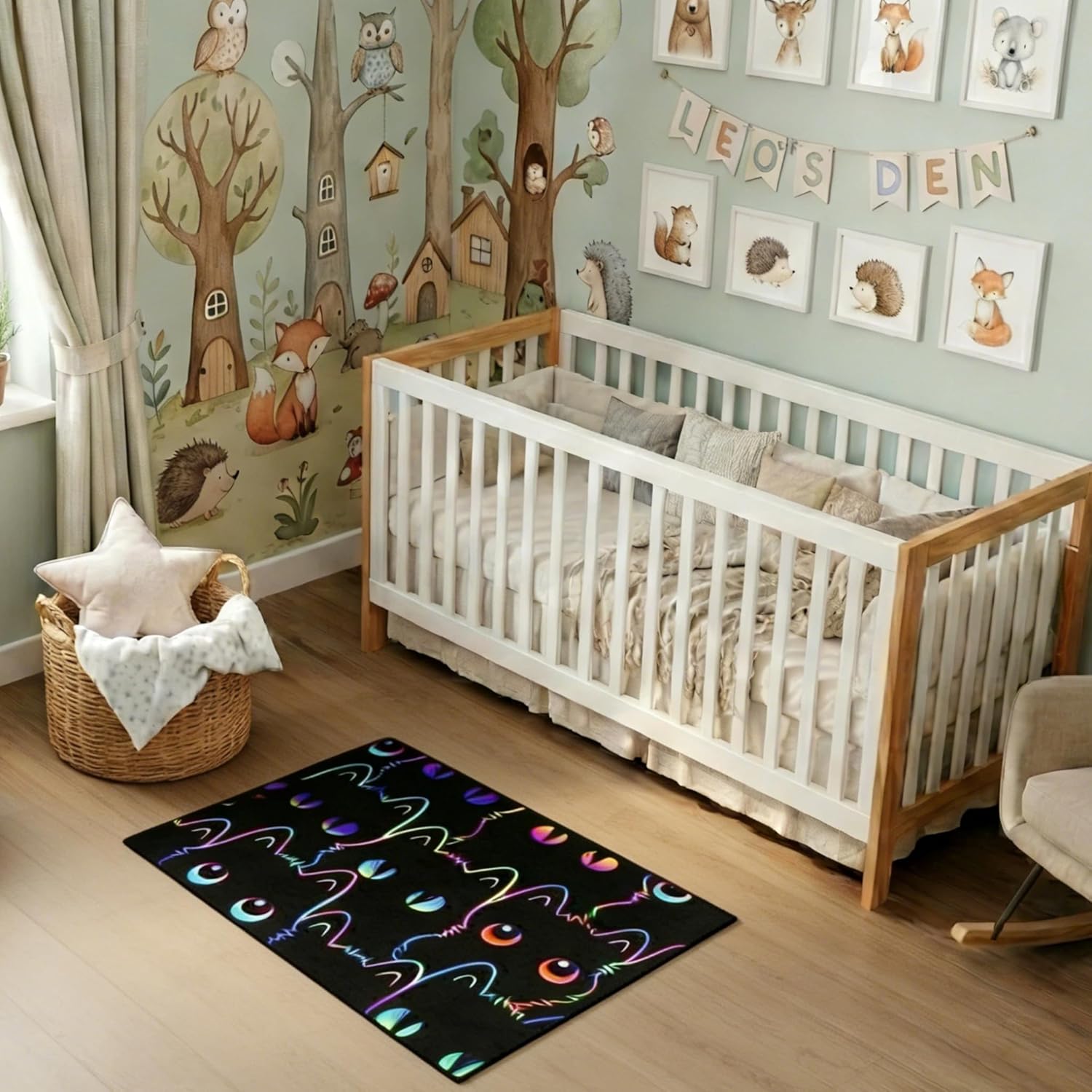 Cat Rug 2x3 Feet Small Cute Area Rug Rainbow Outline Black Animal Pattern Non-Slip Floor Mat for Kids Bedroom Girls Room Bedside Nursery Decor