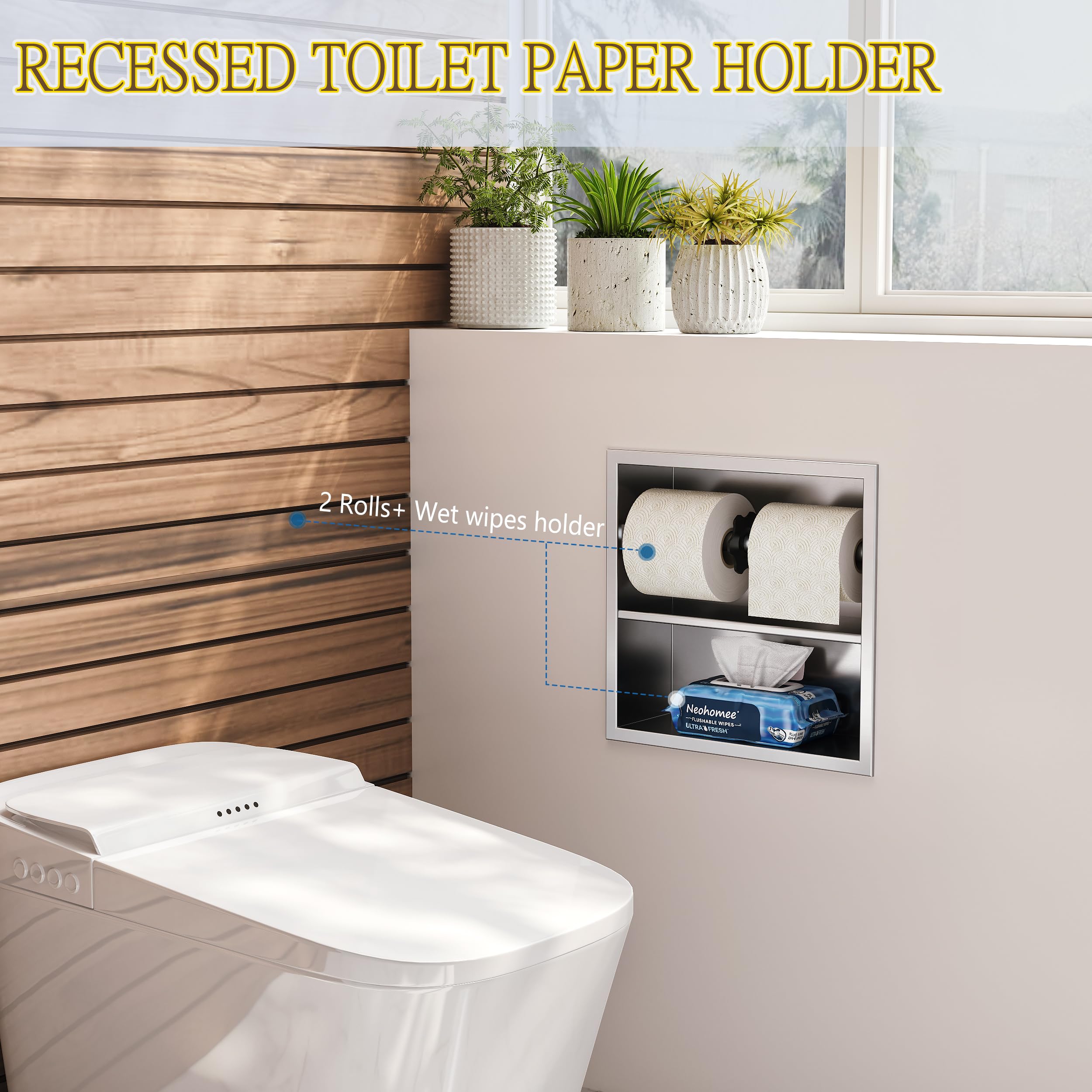 Neodrain Brushed Recessed Toilet Paper Holder,Double Layer,Wet Tissue — Amazon image 3