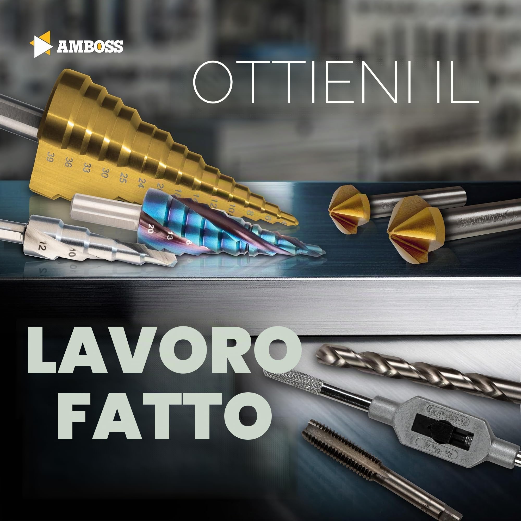 Set di maschietti metrici, M3 – M12, 15 pezzi, HSS-G/binario/incudine Tap Force/filettatura, set di filettatura, set di maschi, M3 & M4 & M5 & M6 & M8 & M10 & M12