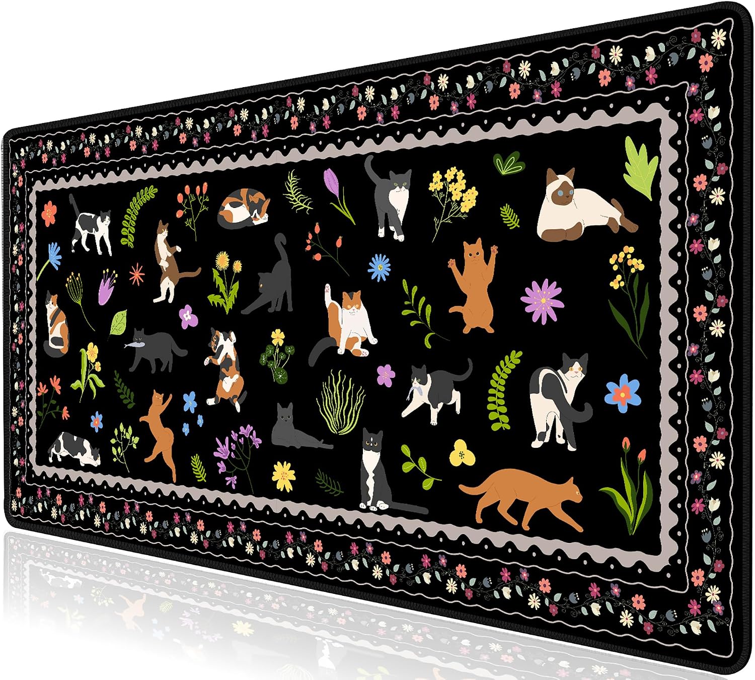 L-SPOUTTO Cute Cat Desk Mat for Keyboard and Mouse,Black XXL Mouse Pad