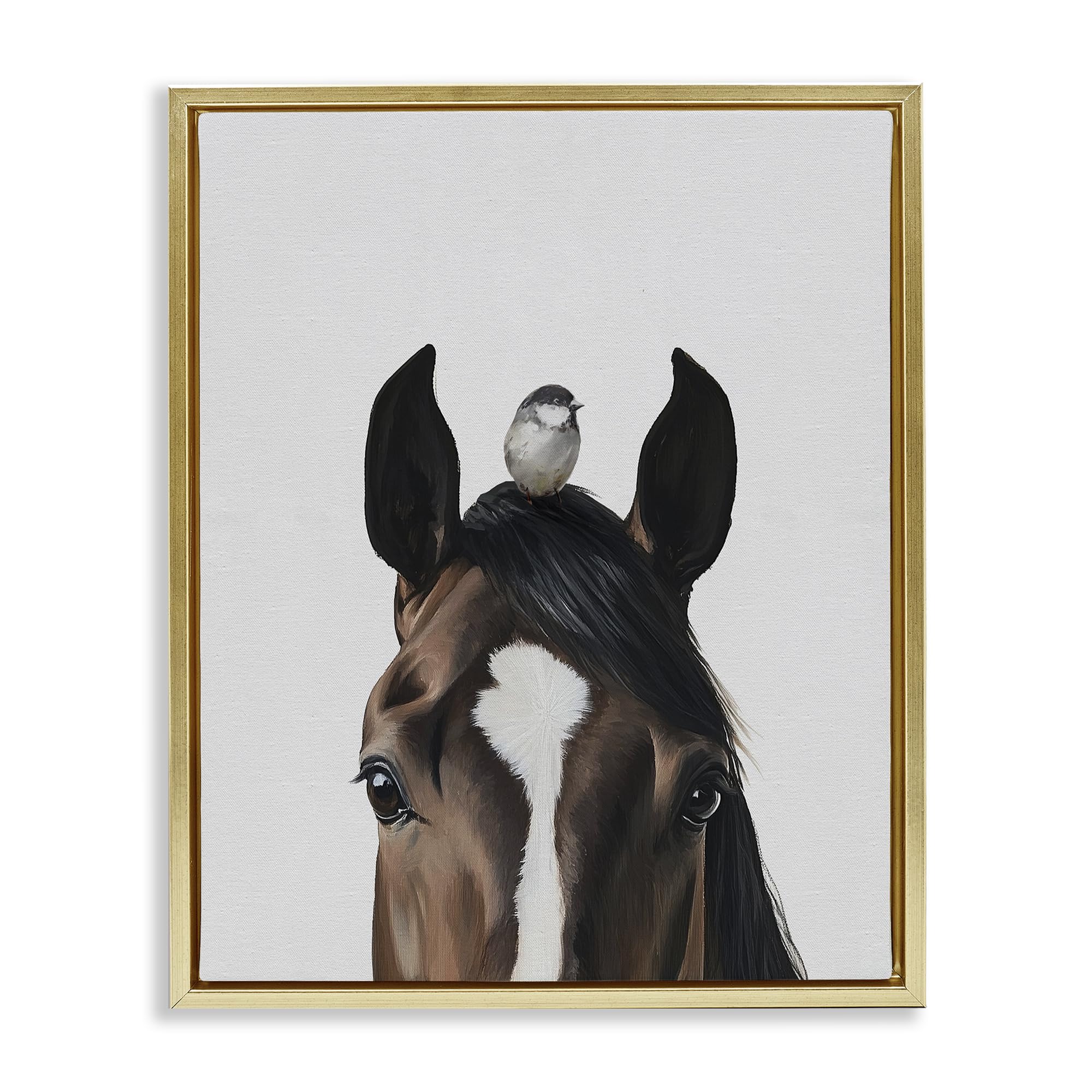 Stupell Industries 'Quiet Companion Horse & Bird', Floating Frame Canvas Art, Gold, 17 x 21 Inches, Easy to Hang and Sturdy, Made in USA, by Svetlana Aleynikova