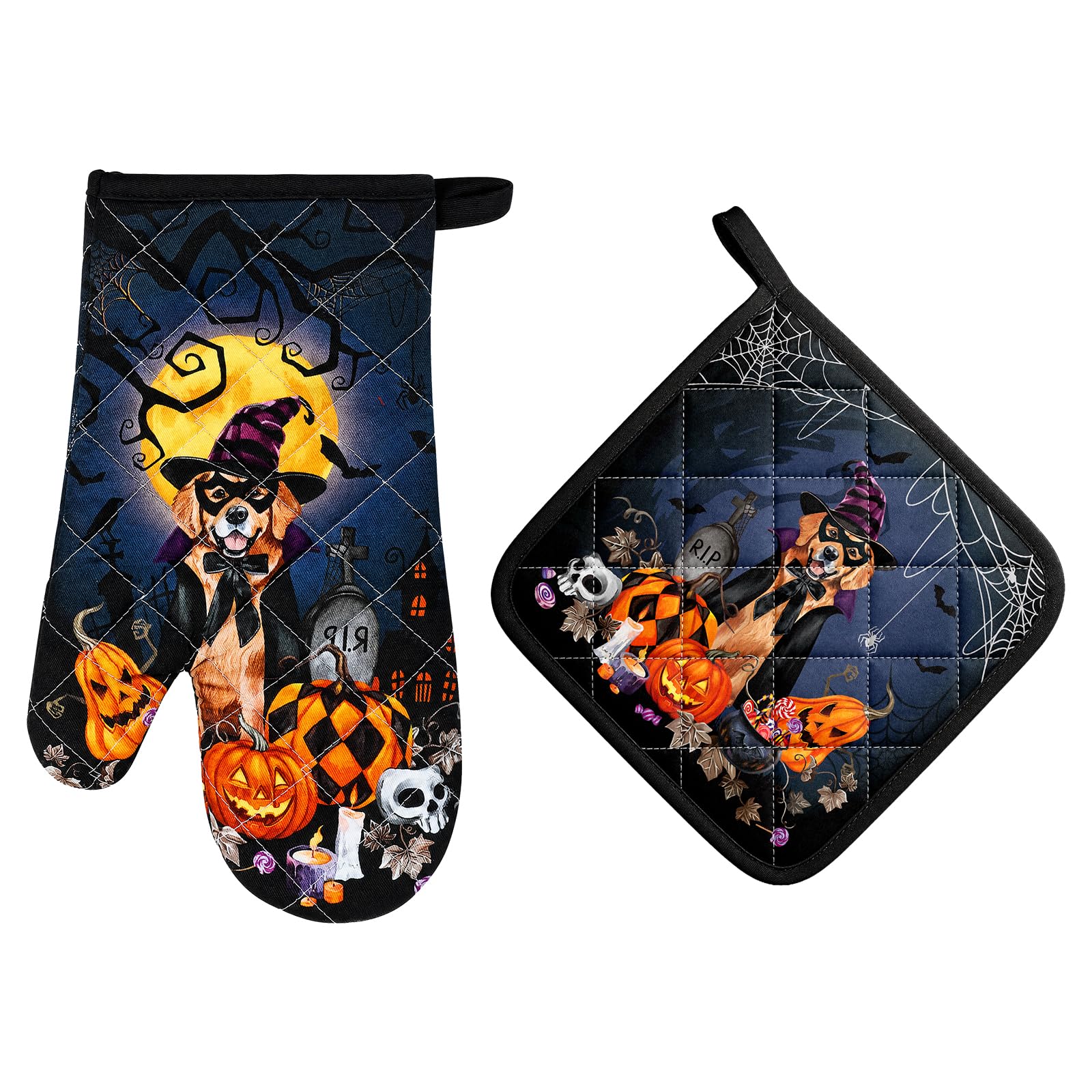 Arquiel Halloween Dog Oven Mitts and Pot Holders Sets, 100% Cotton, 2pcs