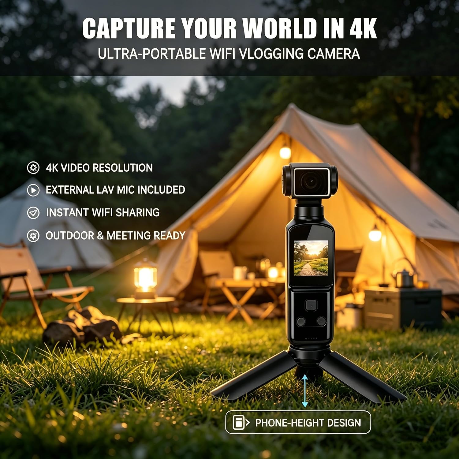 4K Pocket Body Camera with Audio & Video Recording, 270° Rotating Len, EIS Stabilization, Handheld & Wearable POV Cameras with External Microphone, Vlogging Camera for Travel, Meeting, Daily Use(32GB)